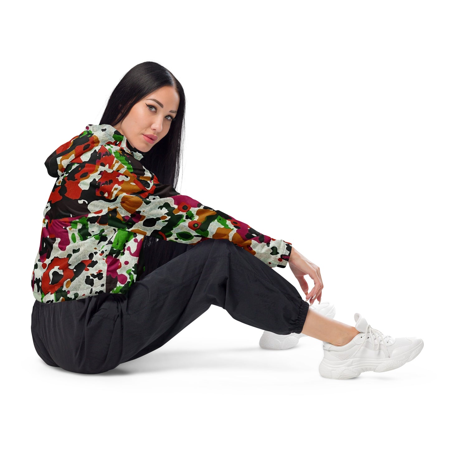 Multicolour Paint Ankara Women’s Cropped Windbreaker