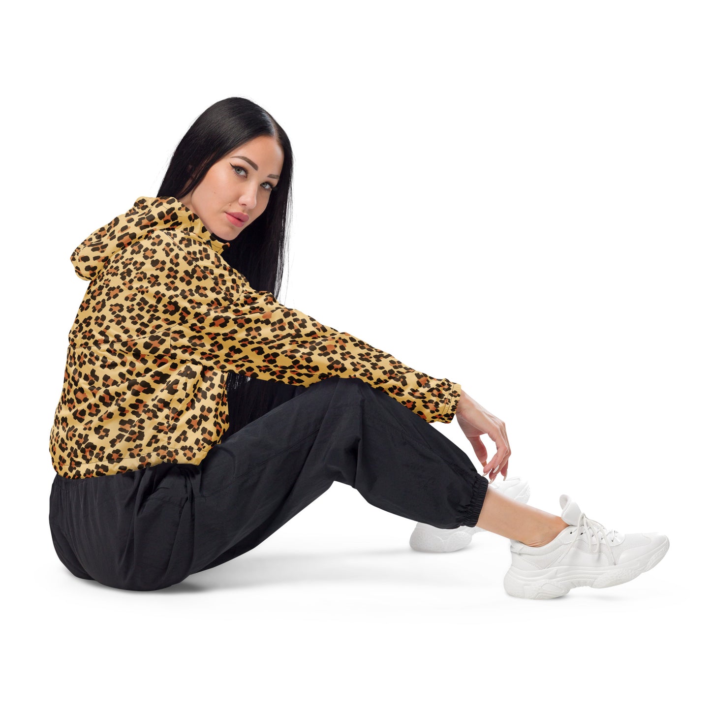 Brown Leopard Women’s Cropped Windbreaker