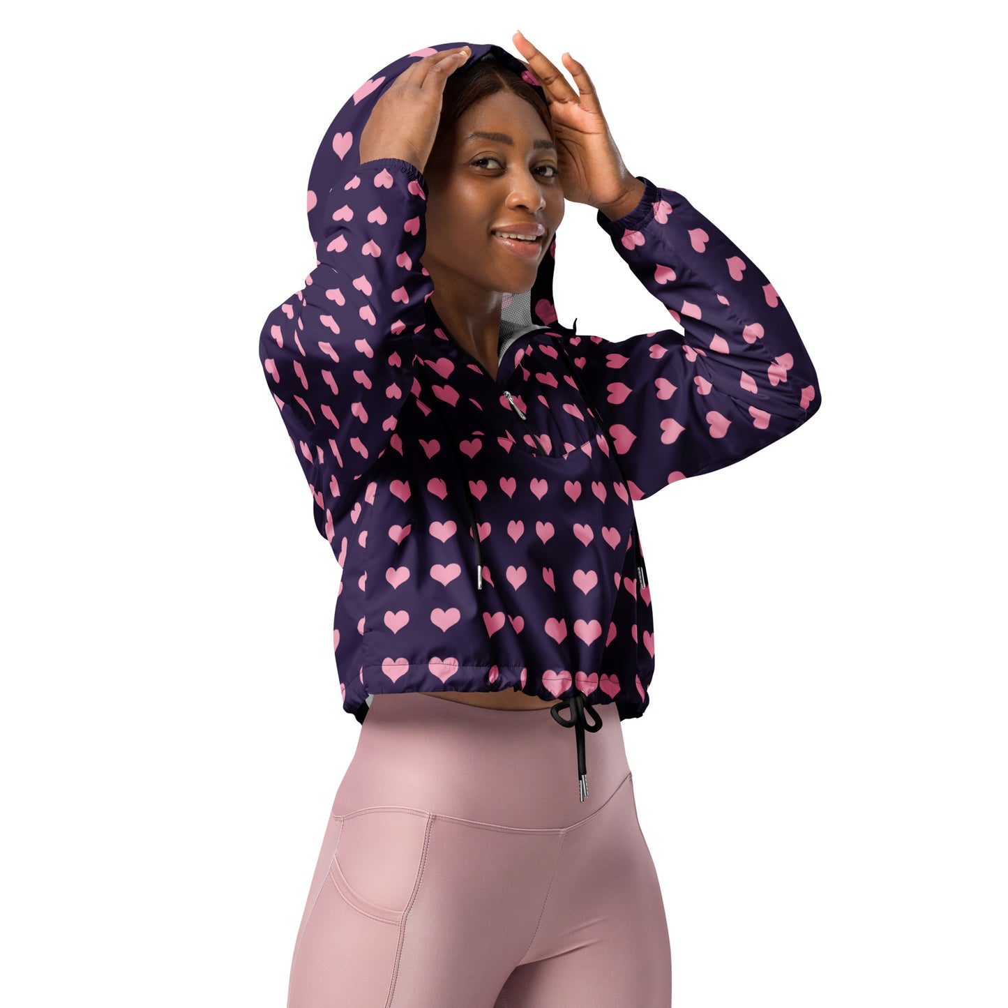 Pink Hearts Women’s Cropped Windbreaker