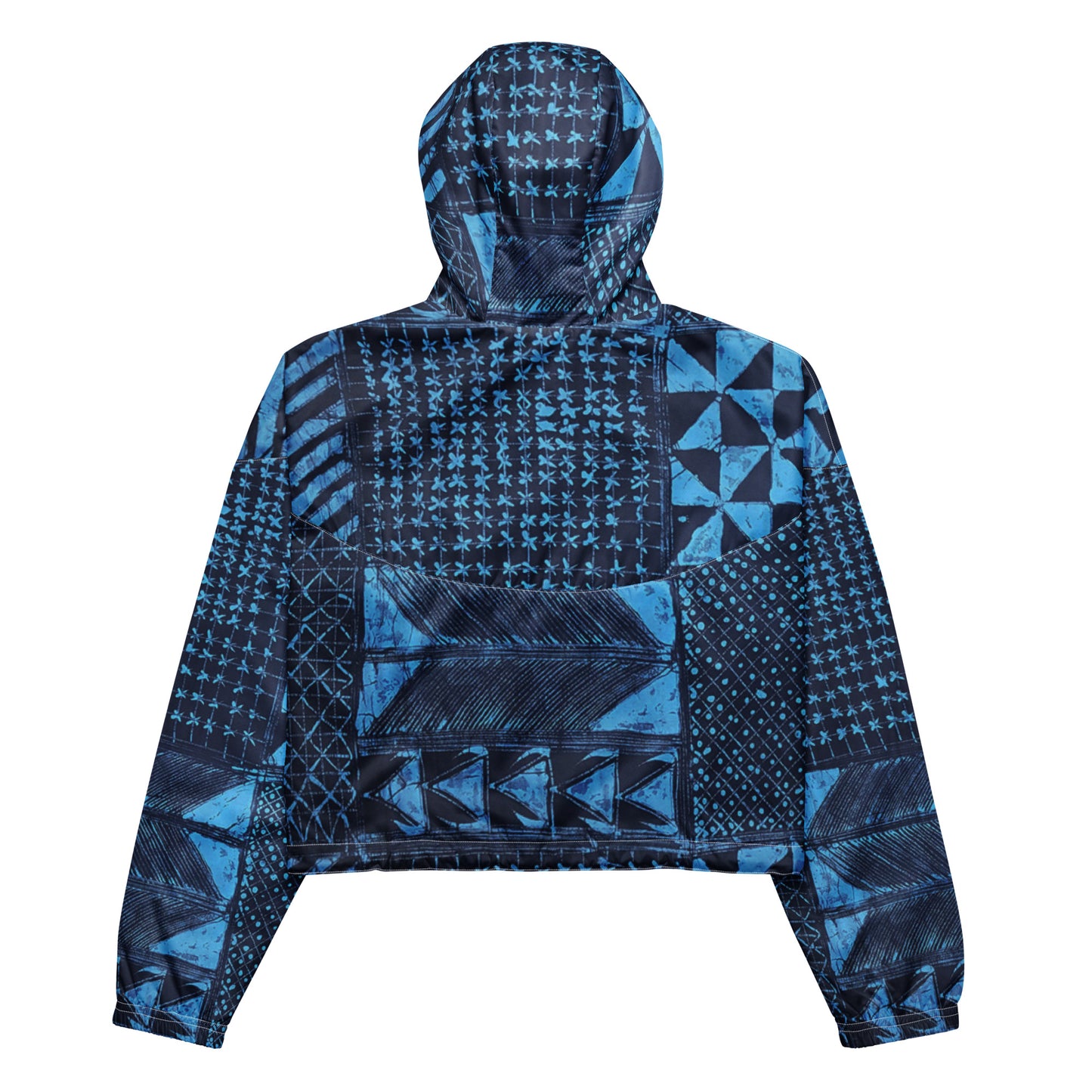 Black And Turquoise Shapes Adire Women’s Cropped Windbreaker