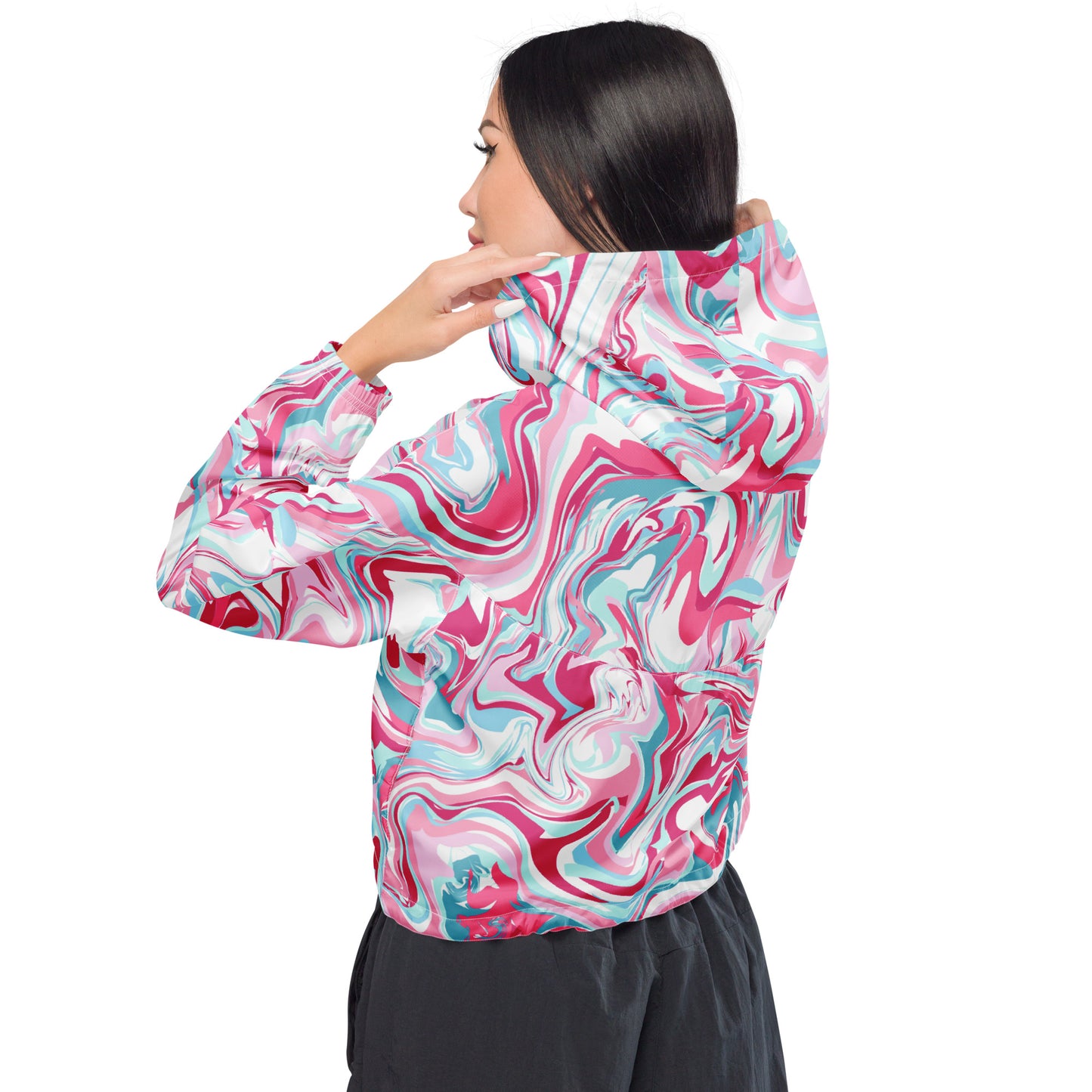 Pink Marble Women’s Cropped Windbreaker