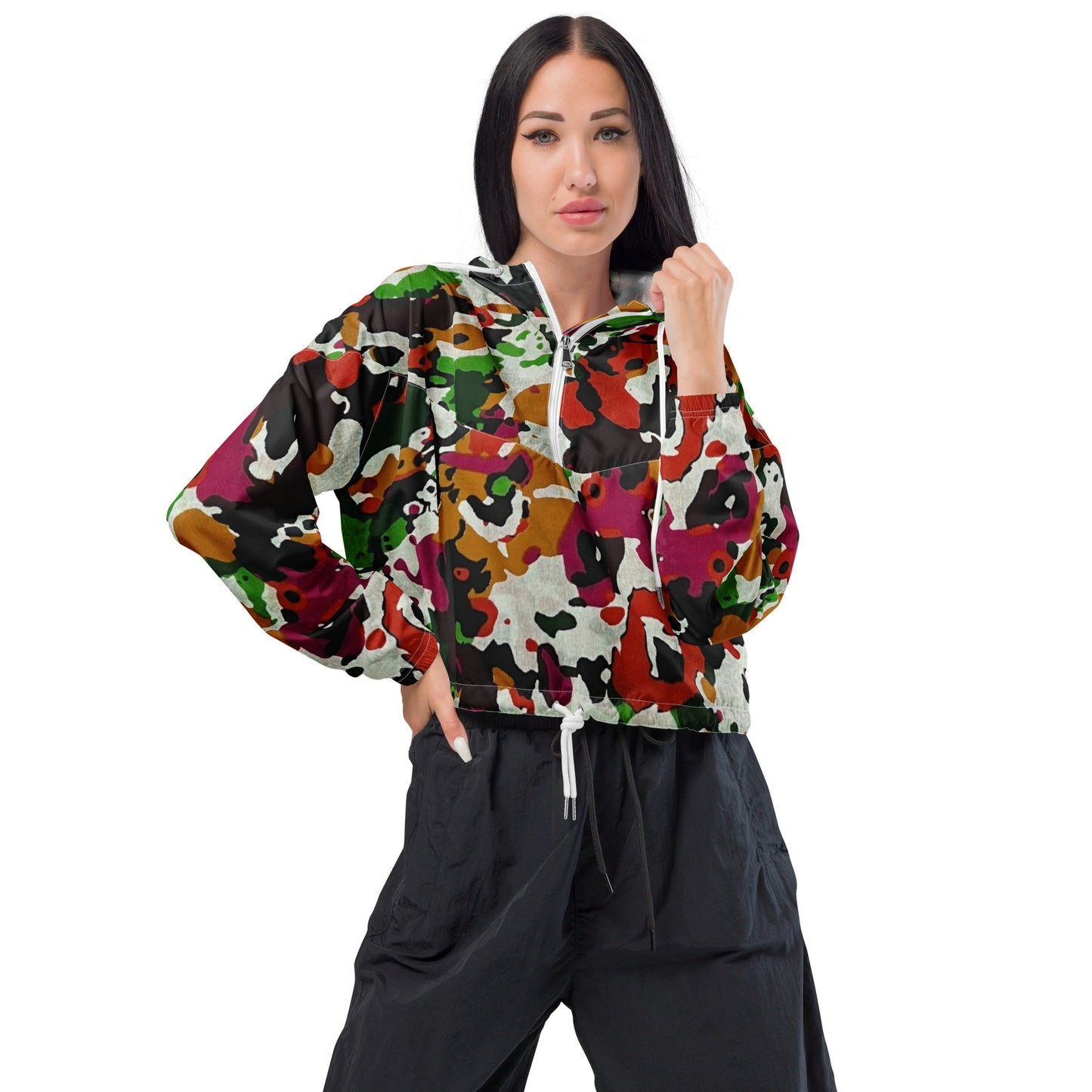 Multicolour Paint Ankara Women’s Cropped Windbreaker