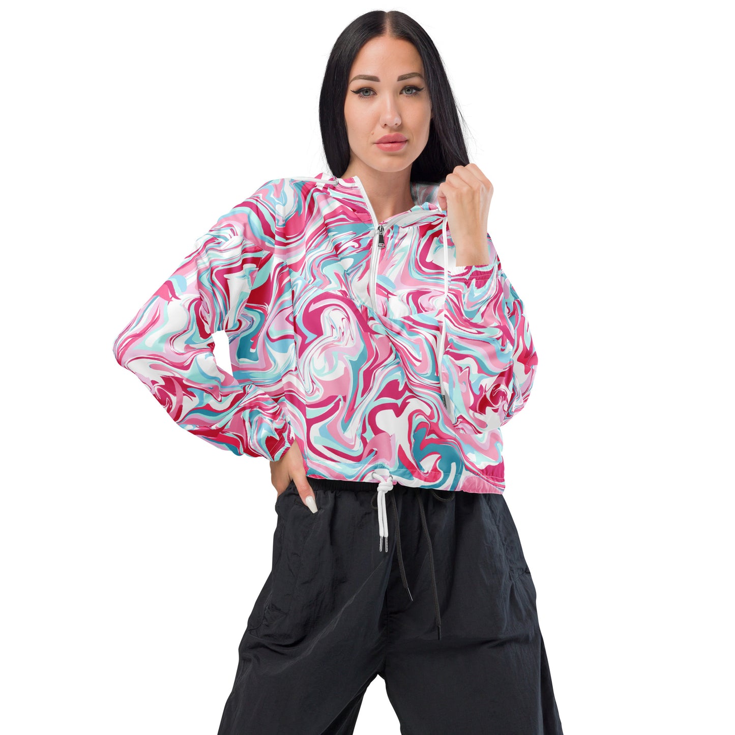 Pink Marble Women’s Cropped Windbreaker