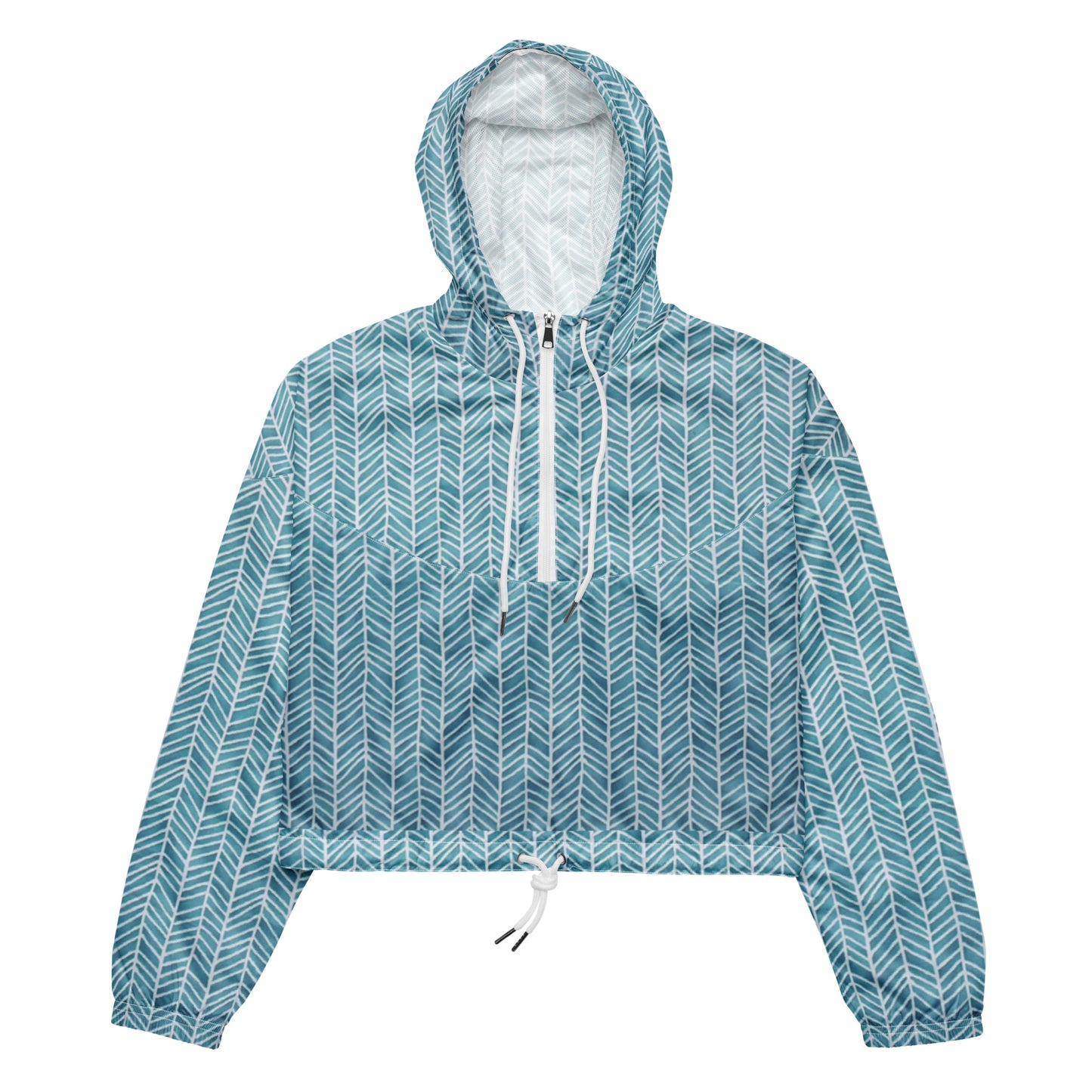 Aqua Chevron Women’s Cropped Windbreaker