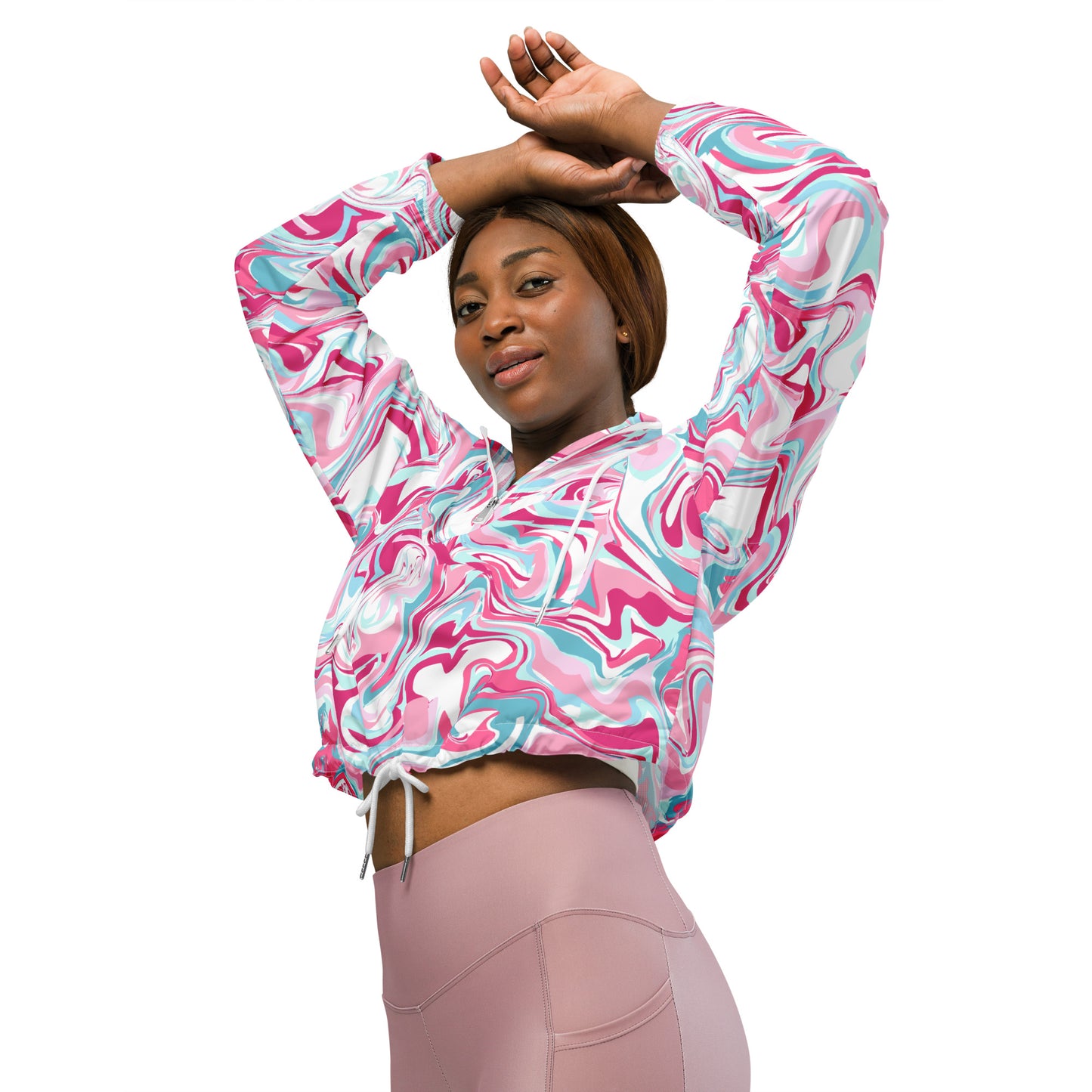 Pink Marble Women’s Cropped Windbreaker