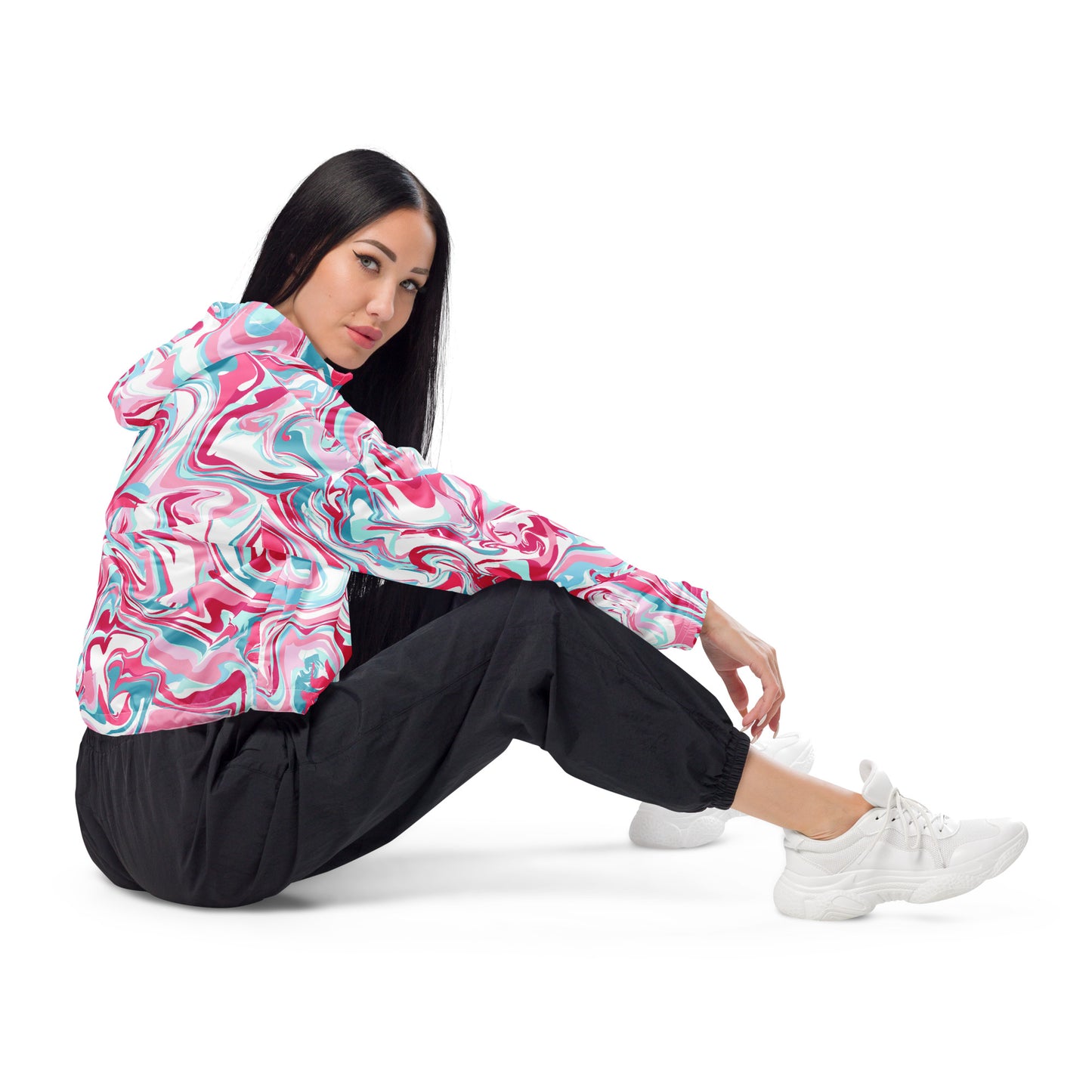 Pink Marble Women’s Cropped Windbreaker