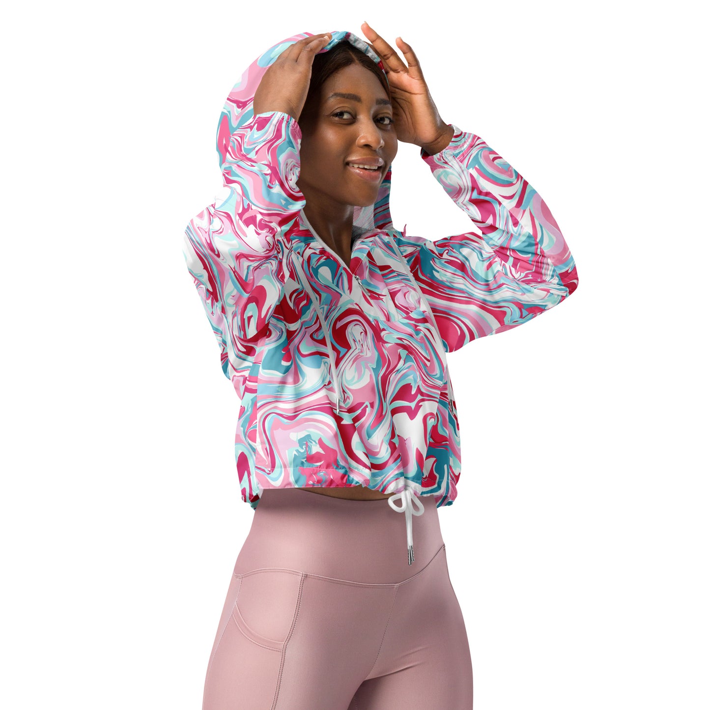 Pink Marble Women’s Cropped Windbreaker