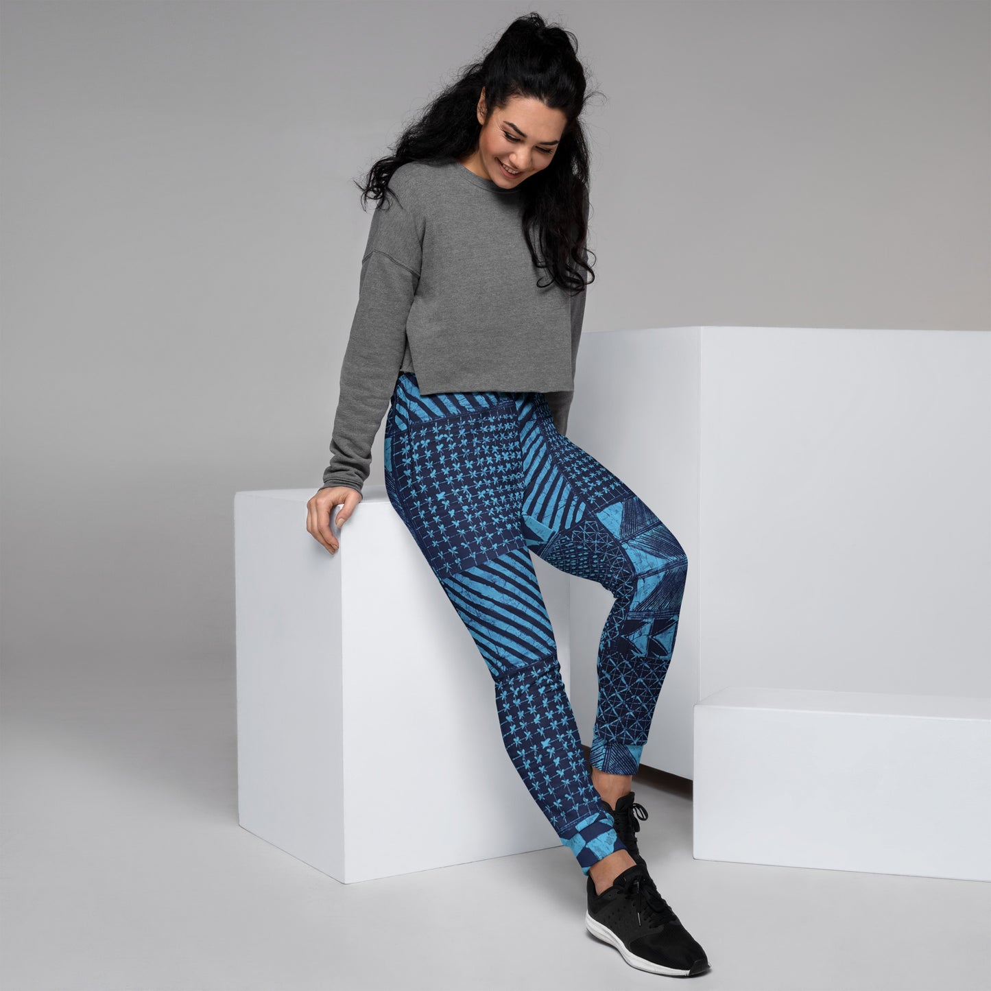 Black And Turquoise Shapes Adire Women's Joggers