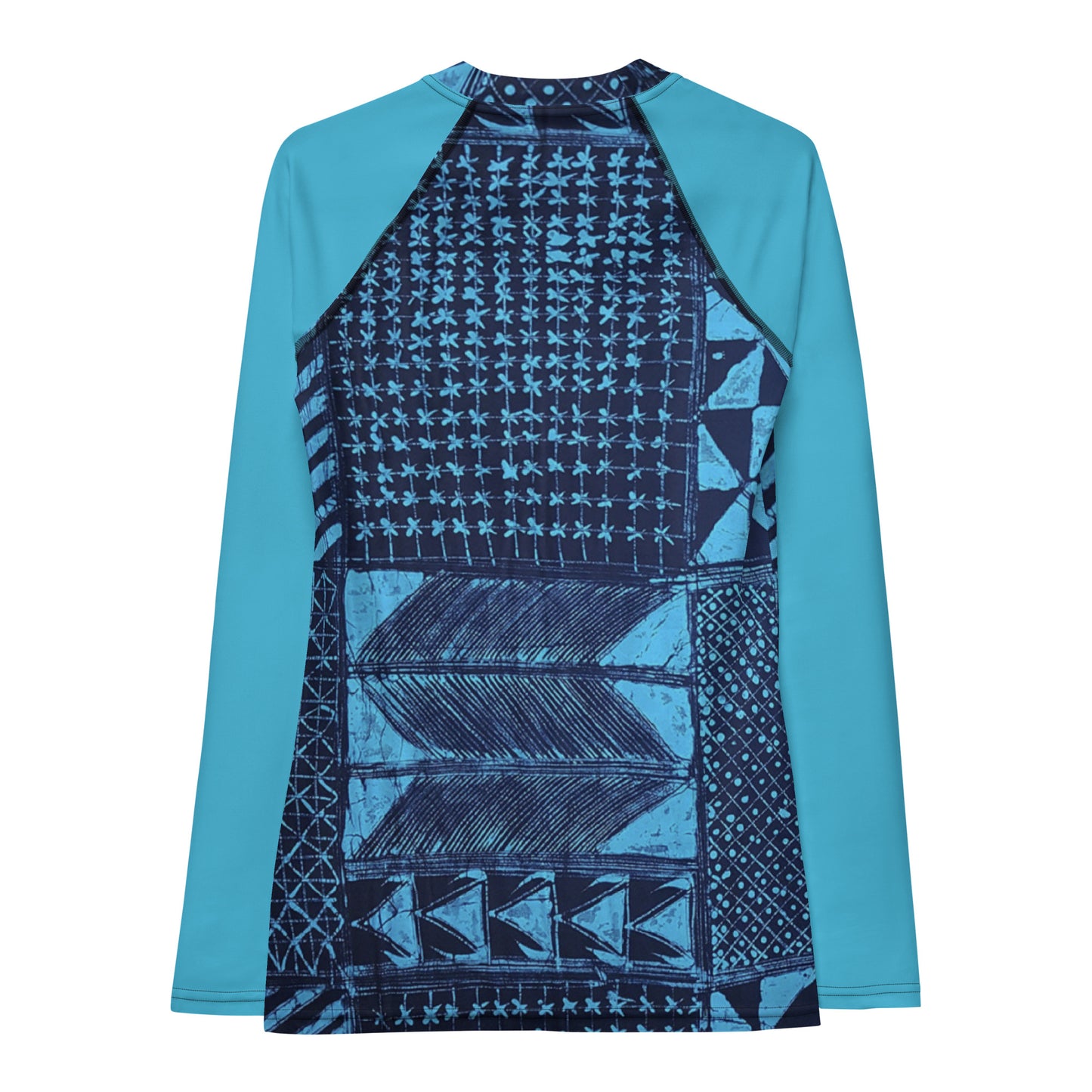 Black And Turquoise Shapes Adire Women's Rash Guard