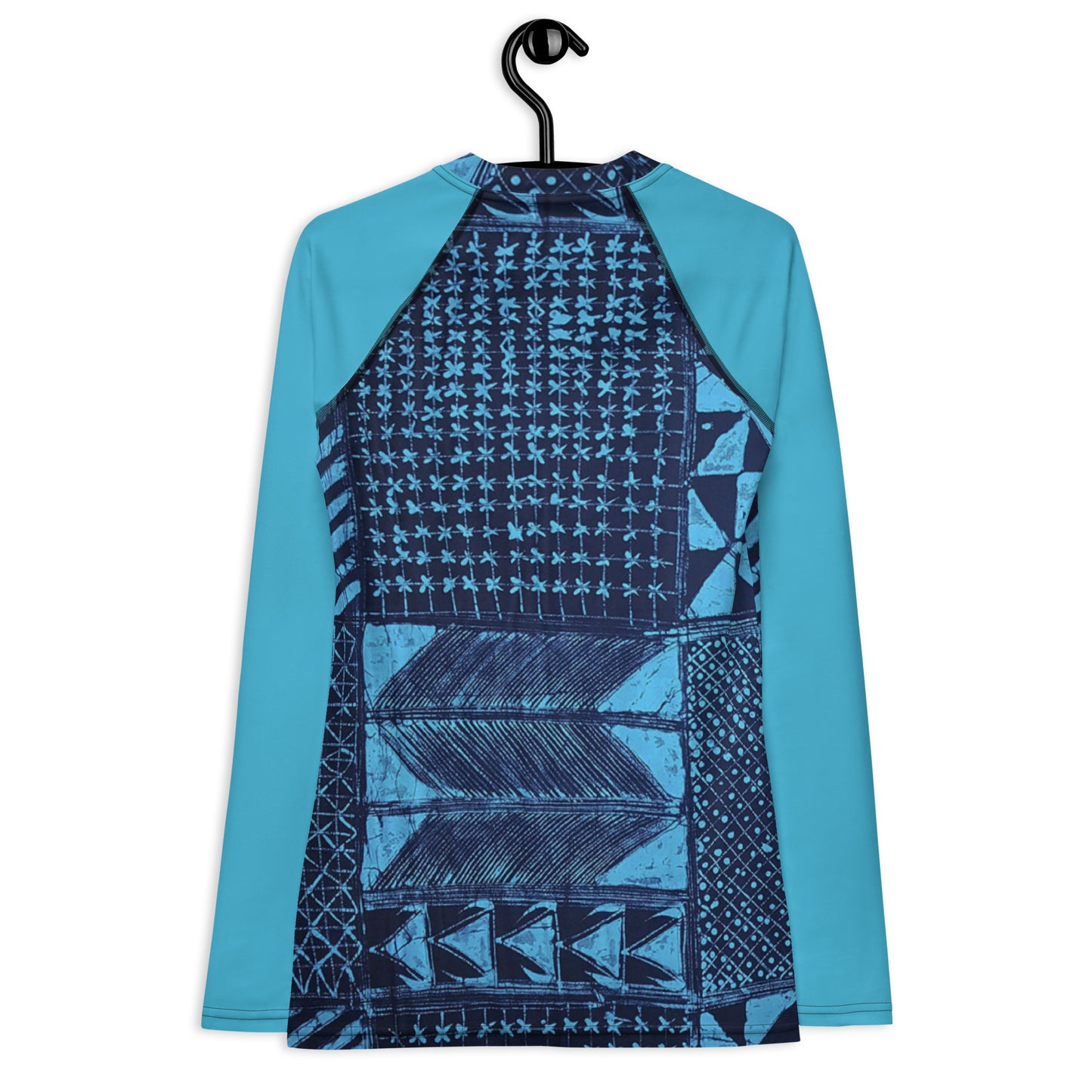 Black And Turquoise Shapes Adire Women's Rash Guard