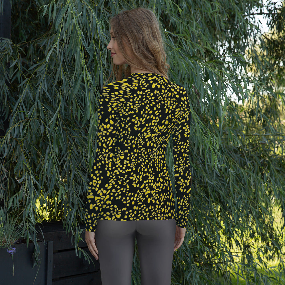 Yellow Dots Adire Women's Rash Guard