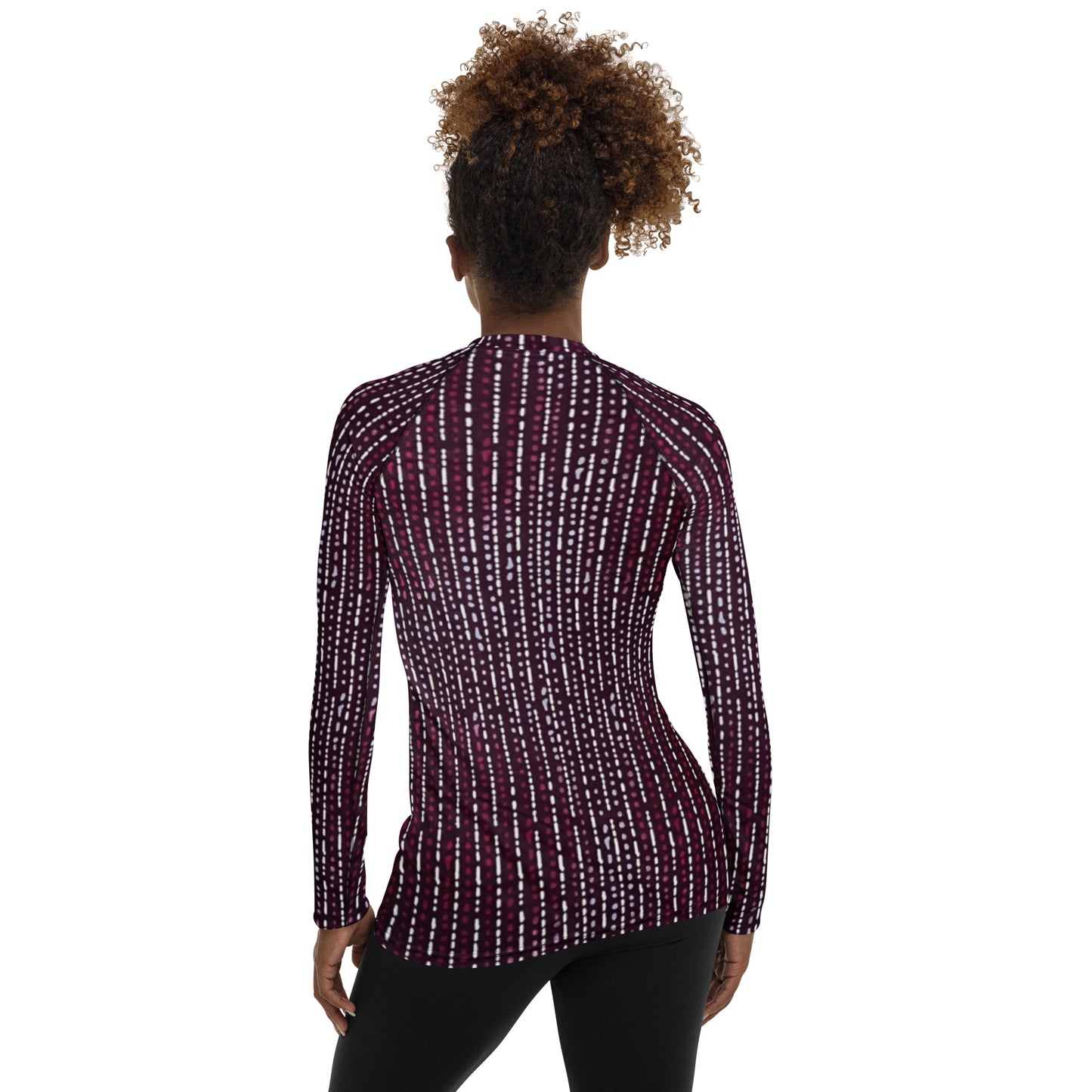 Burgundy Stripe Adire Women's Rash Guard