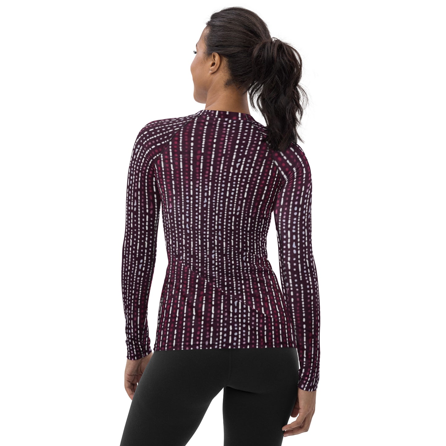 Burgundy Stripe Adire Women's Rash Guard