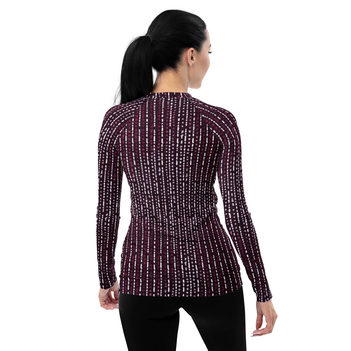 Burgundy Stripe Adire Women's Rash Guard