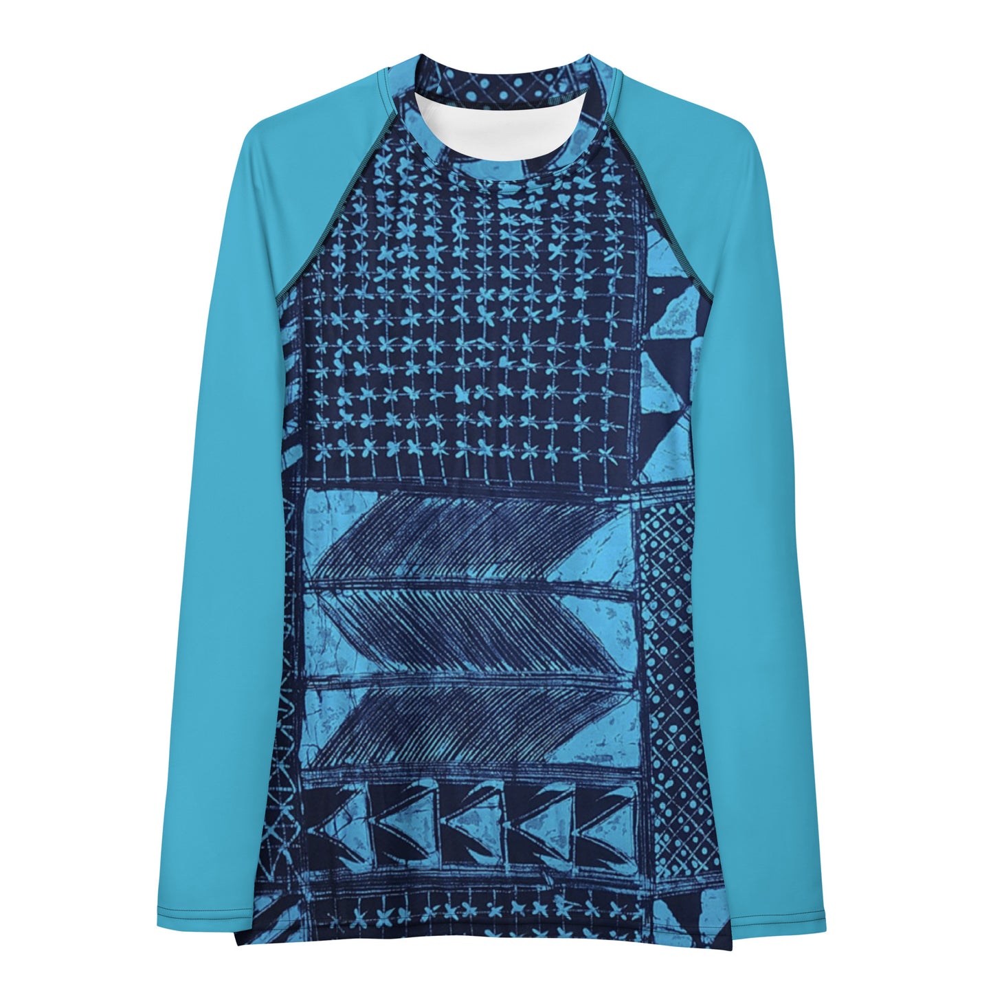 Black And Turquoise Shapes Adire Women's Rash Guard