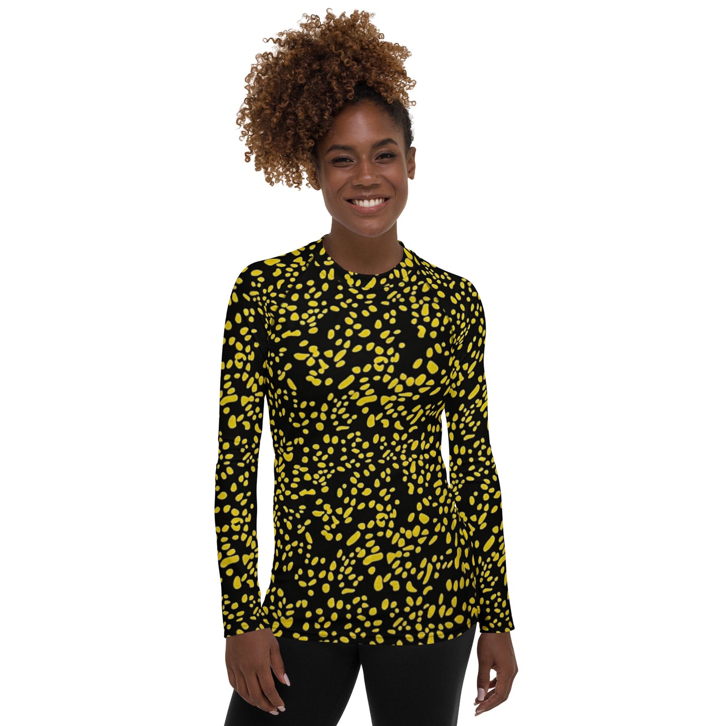 Yellow Dots Adire Women's Rash Guard