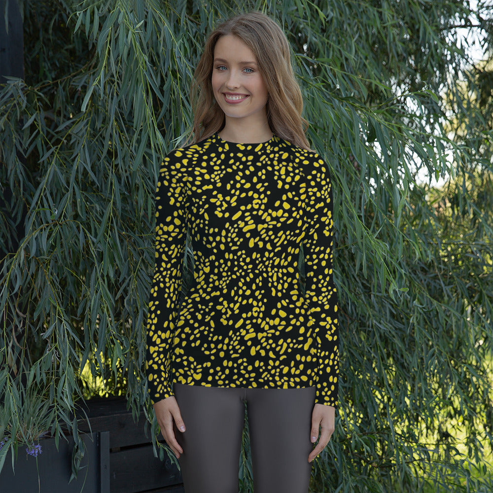 Yellow Dots Adire Women's Rash Guard