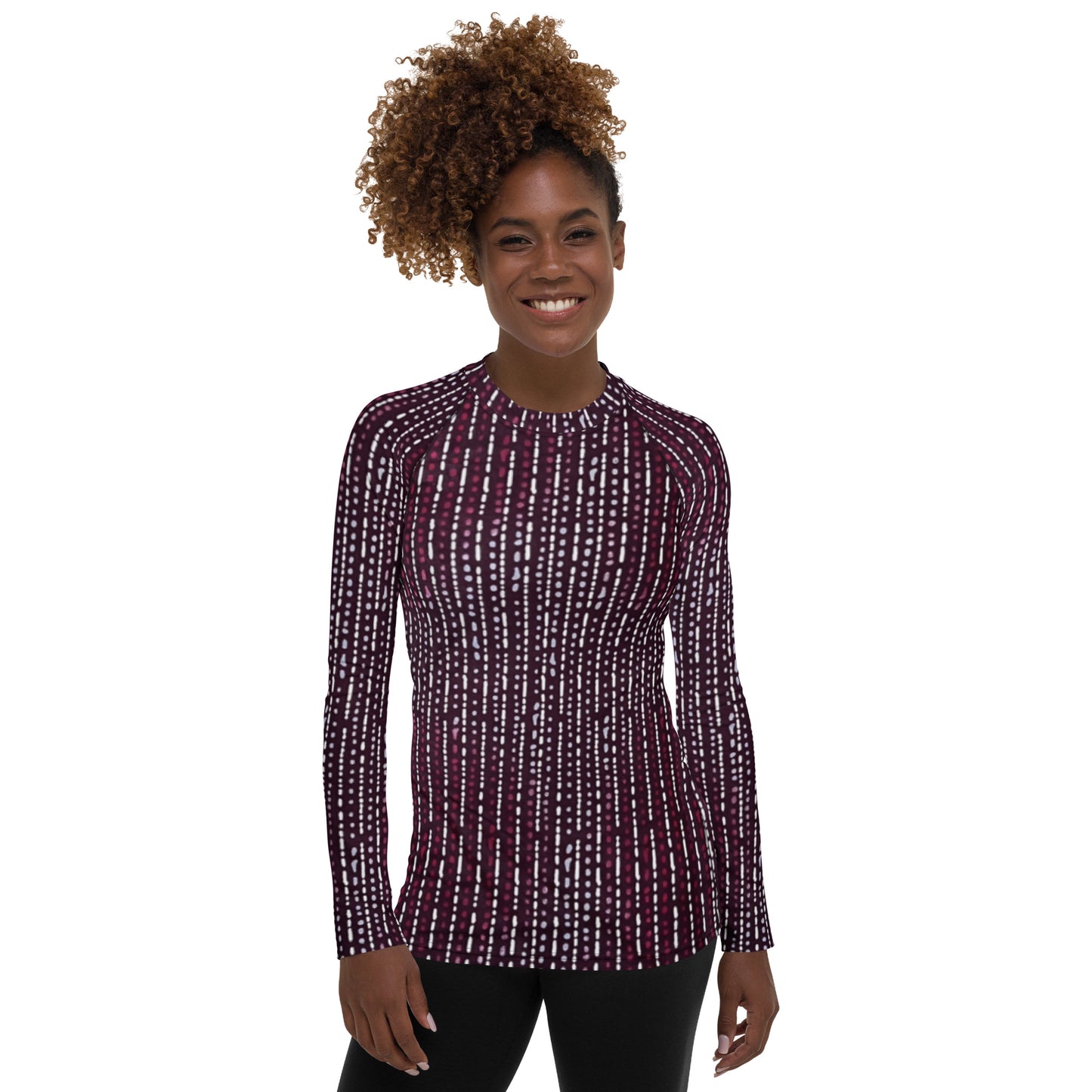 Burgundy Stripe Adire Women's Rash Guard