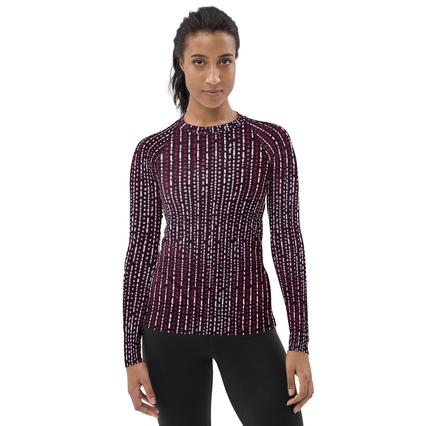 Burgundy Stripe Adire Women's Rash Guard