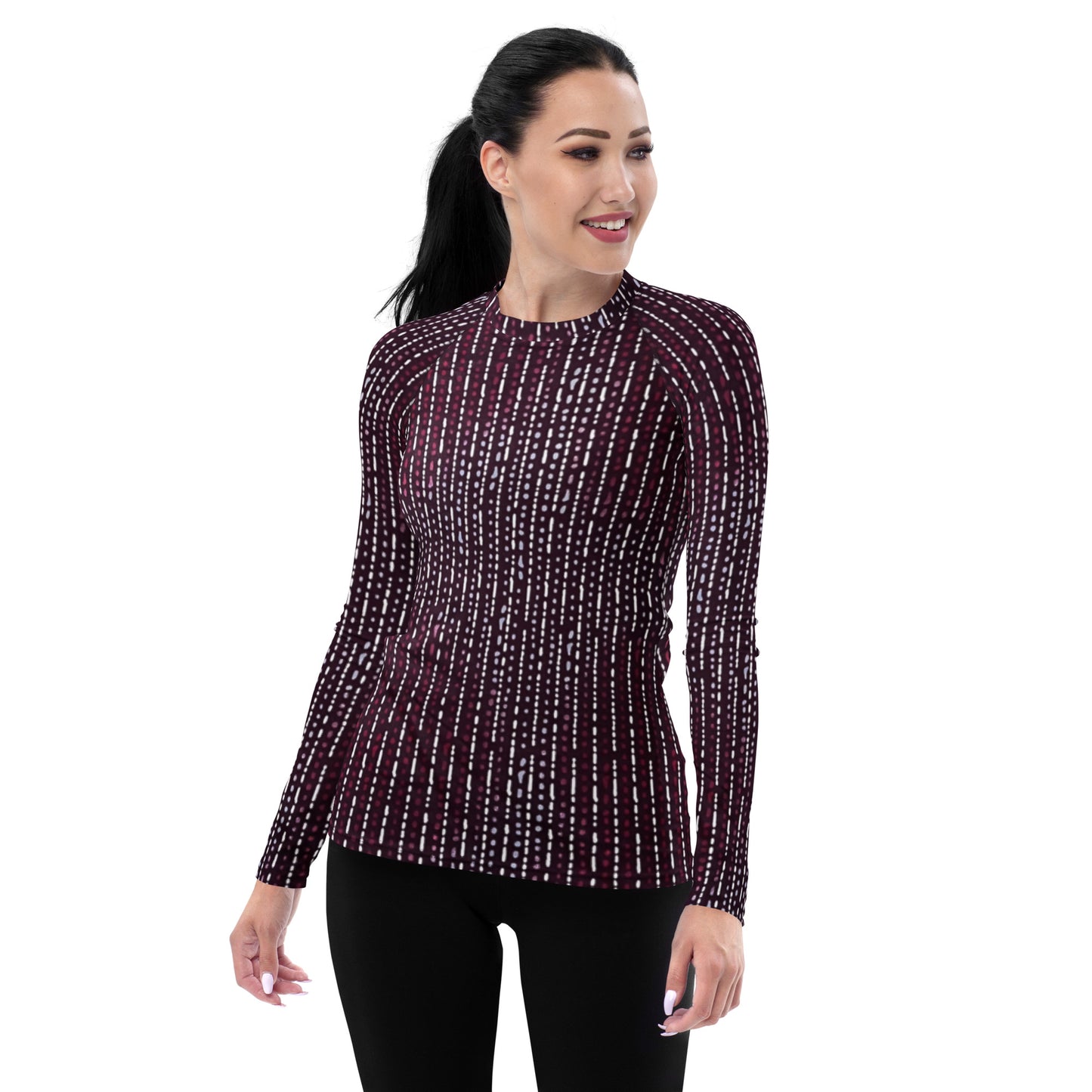 Burgundy Stripe Adire Women's Rash Guard