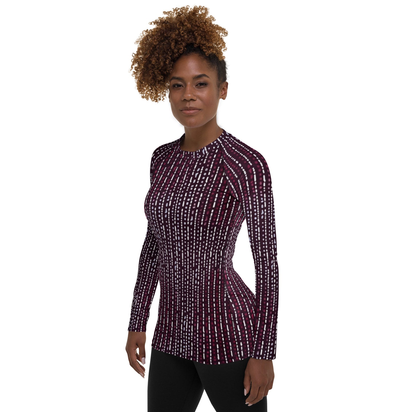 Burgundy Stripe Adire Women's Rash Guard