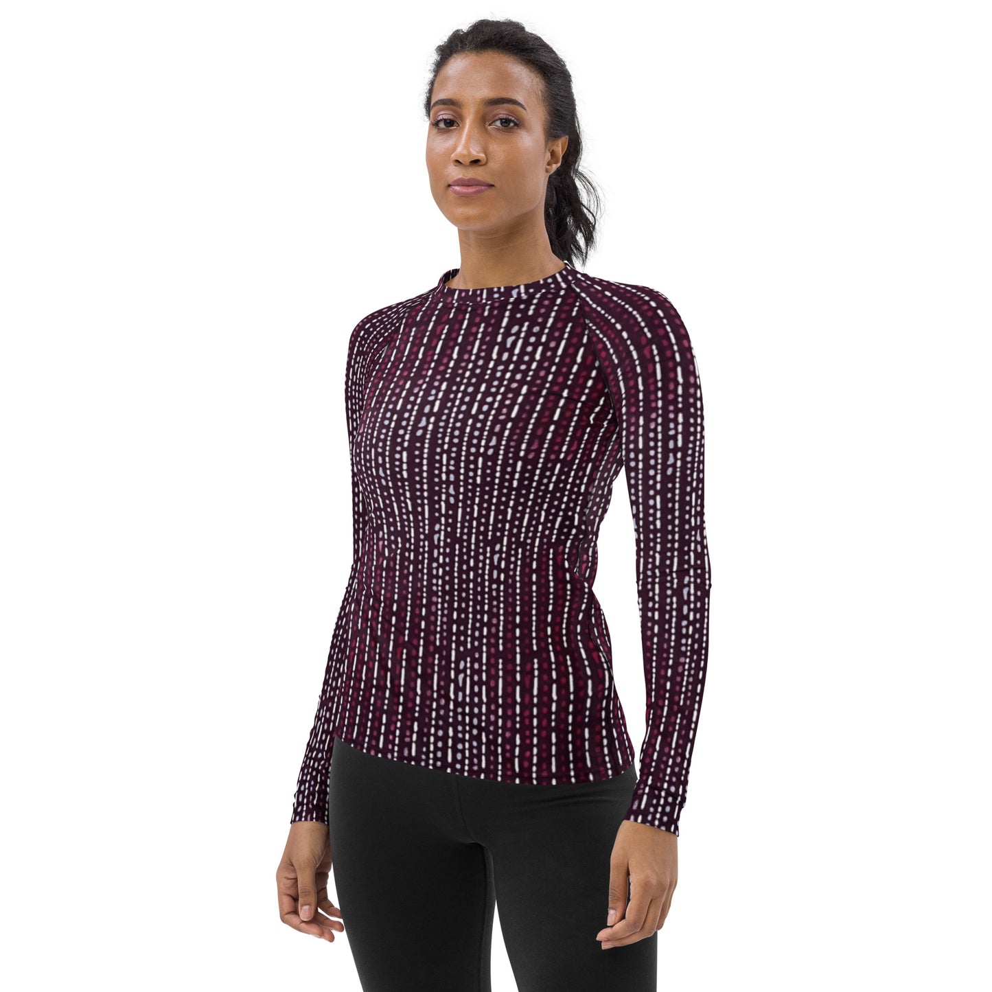 Burgundy Stripe Adire Women's Rash Guard