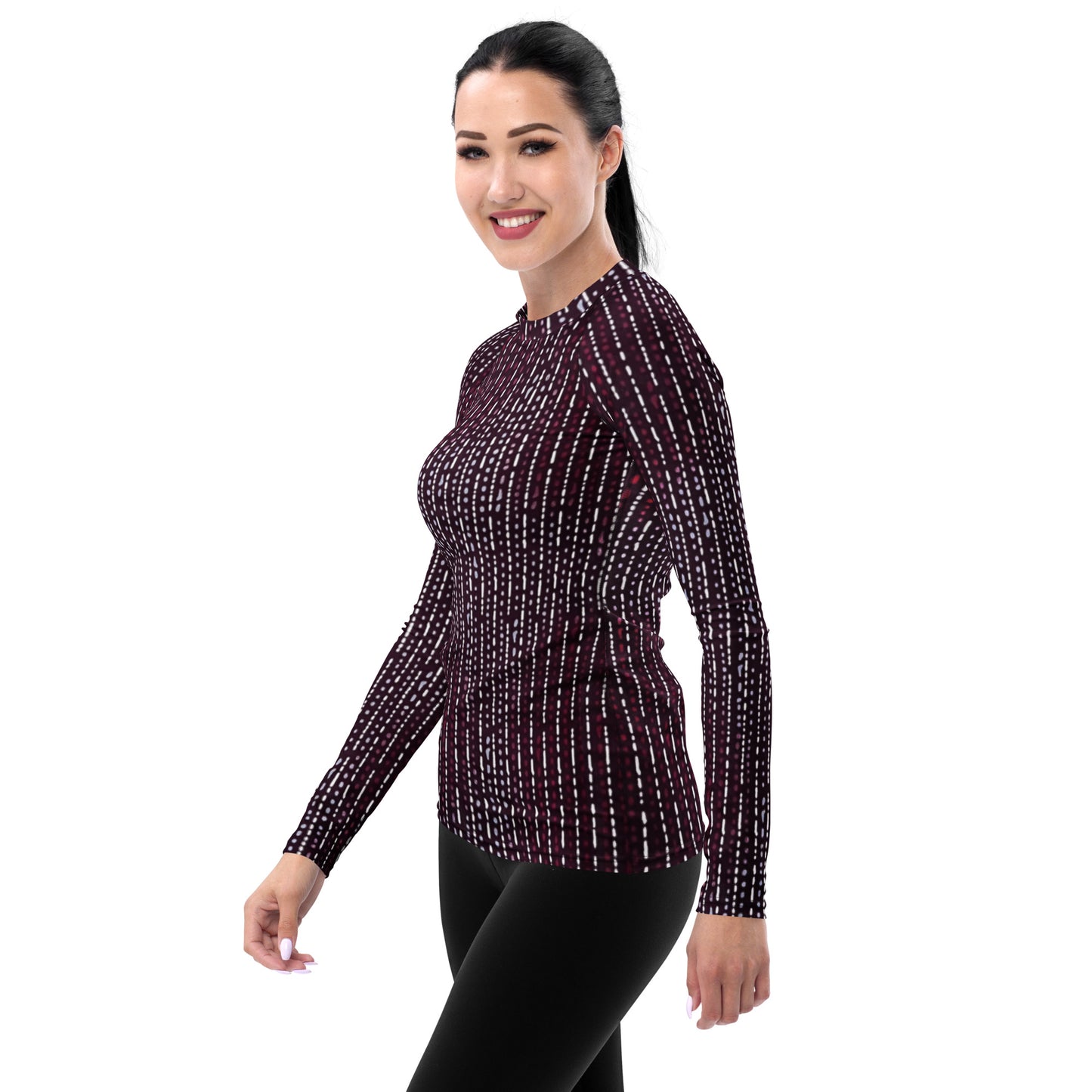 Burgundy Stripe Adire Women's Rash Guard