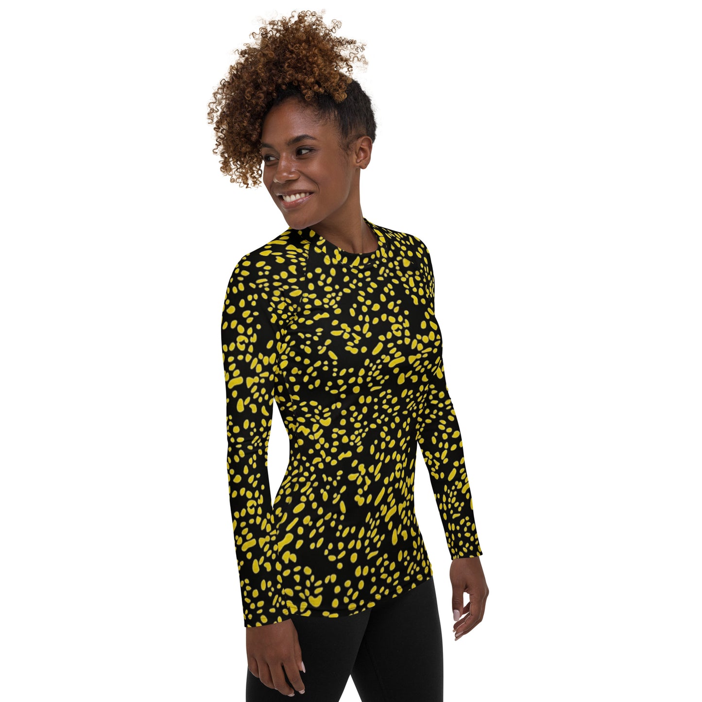 Yellow Dots Adire Women's Rash Guard