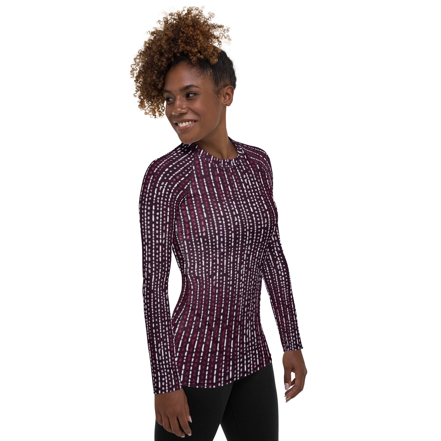 Burgundy Stripe Adire Women's Rash Guard