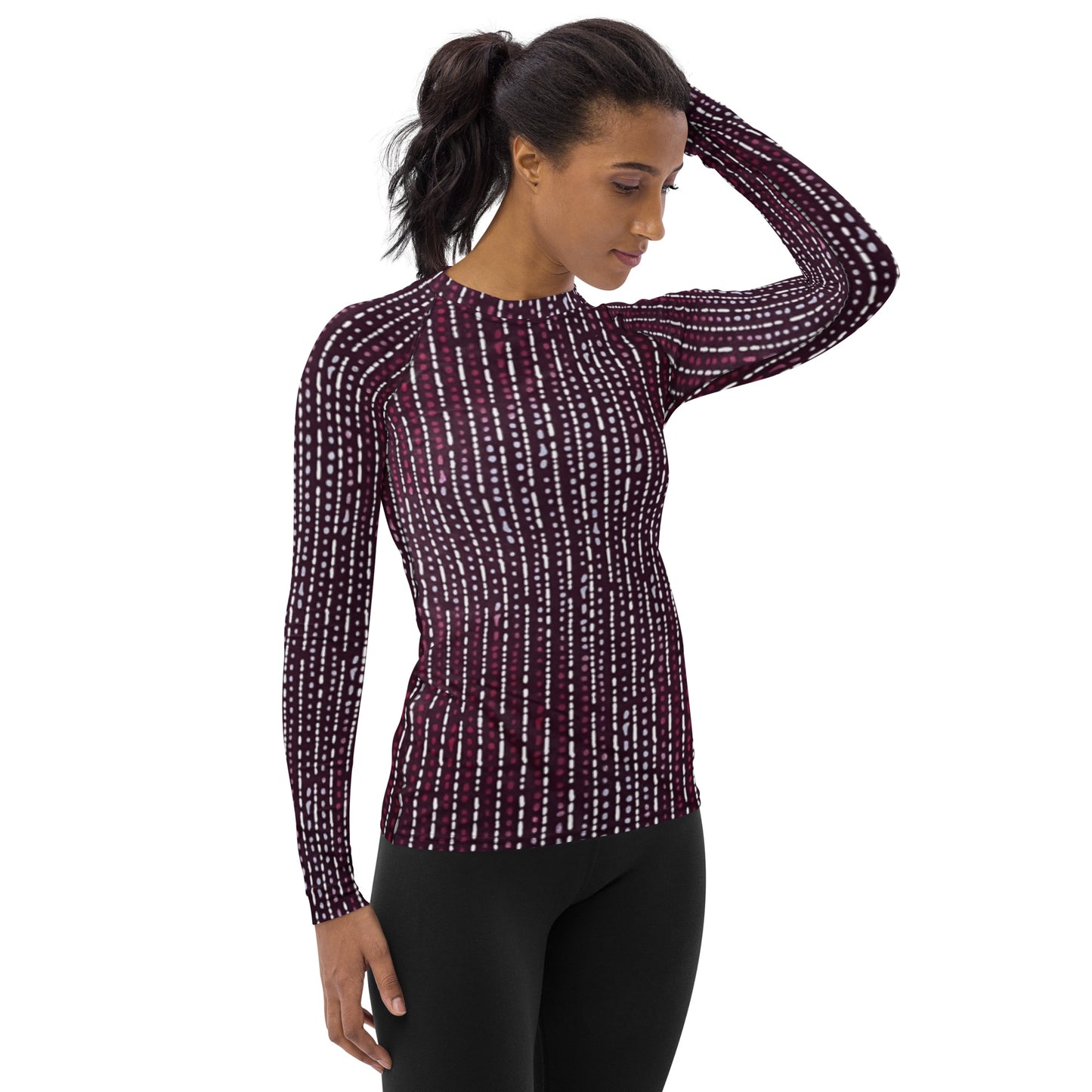 Burgundy Stripe Adire Women's Rash Guard