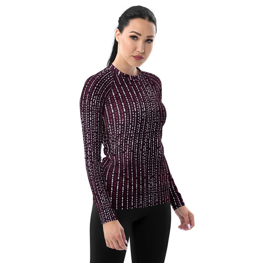 Burgundy Stripe Adire Women's Rash Guard