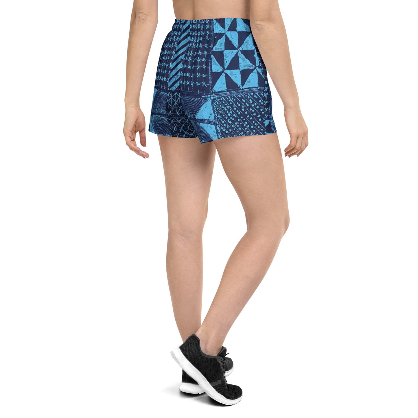 Black And Turquoise Shapes Adire Women’s Athletic Shorts