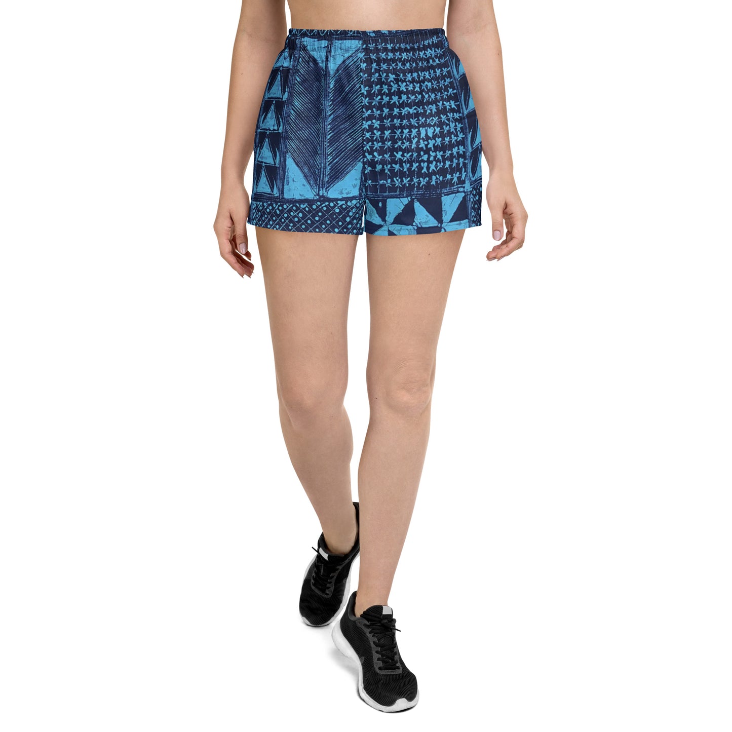 Black And Turquoise Shapes Adire Women’s Athletic Shorts