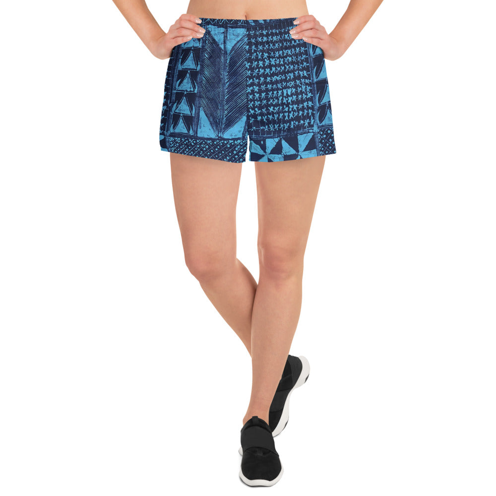 Black And Turquoise Shapes Adire Women’s Athletic Shorts