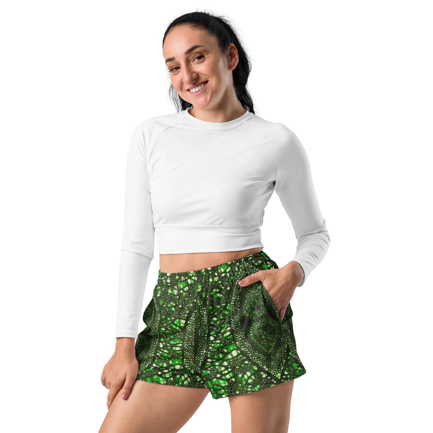 Green Peas Ankara Women’s Recycled Athletic Shorts