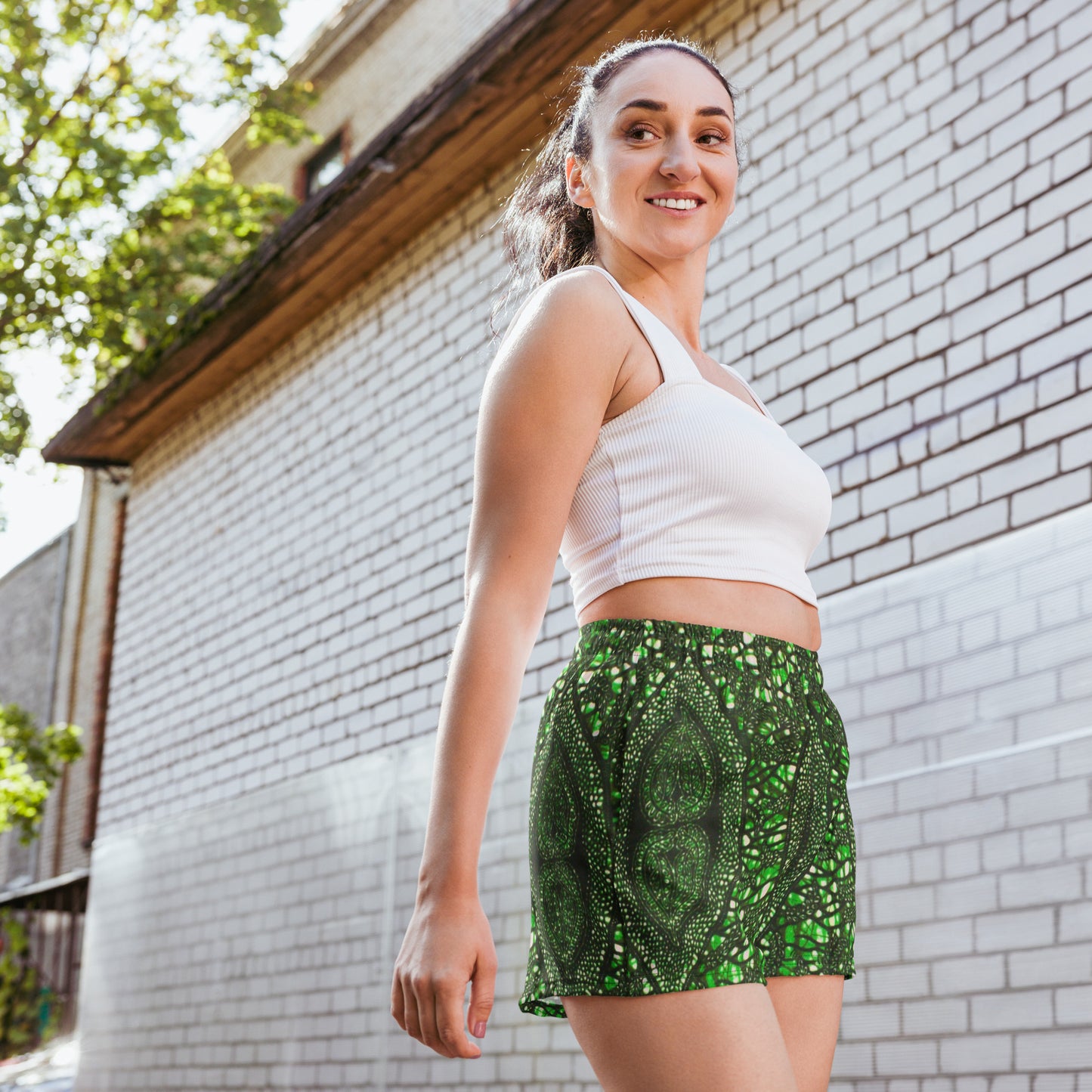 Green Peas Ankara Women’s Recycled Athletic Shorts