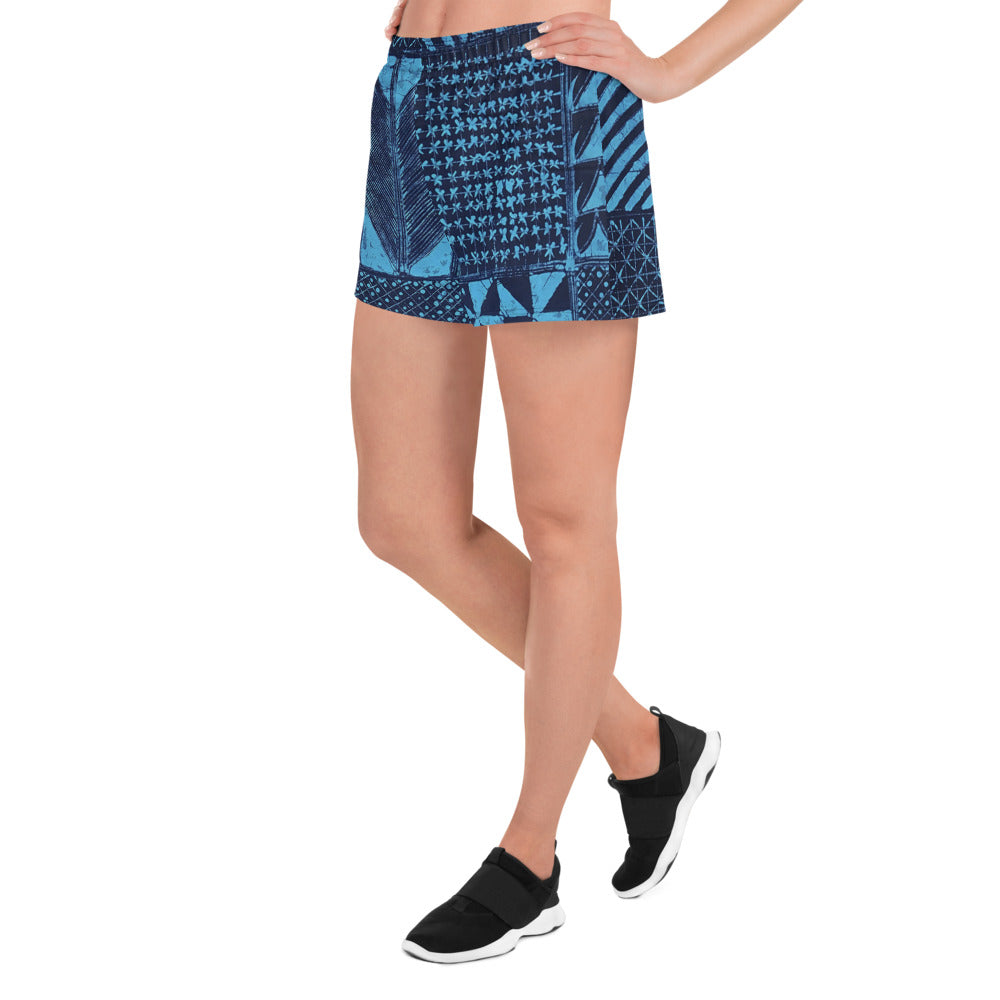 Black And Turquoise Shapes Adire Women’s Athletic Shorts