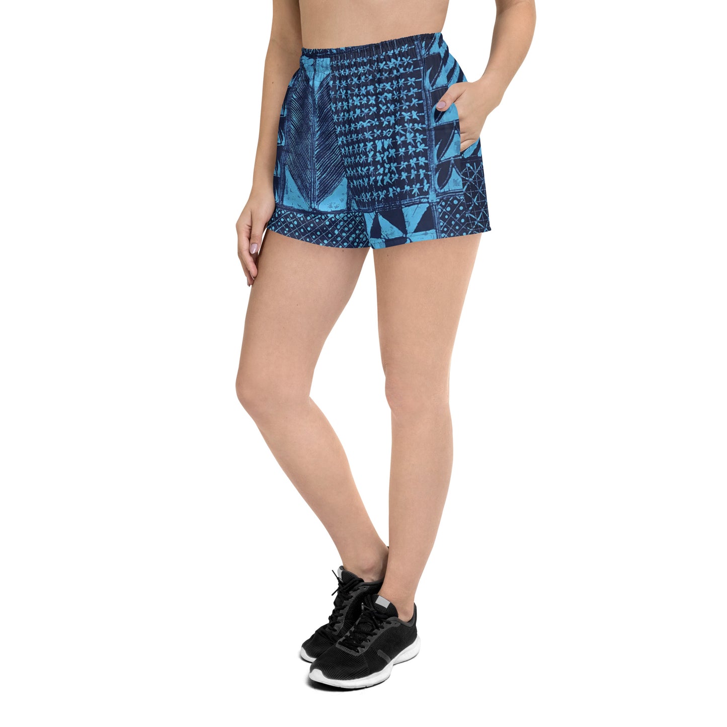 Black And Turquoise Shapes Adire Women’s Athletic Shorts