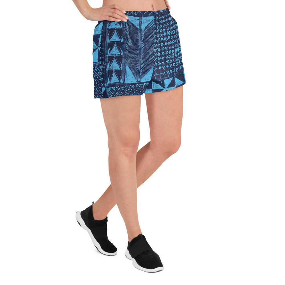 Black And Turquoise Shapes Adire Women’s Athletic Shorts