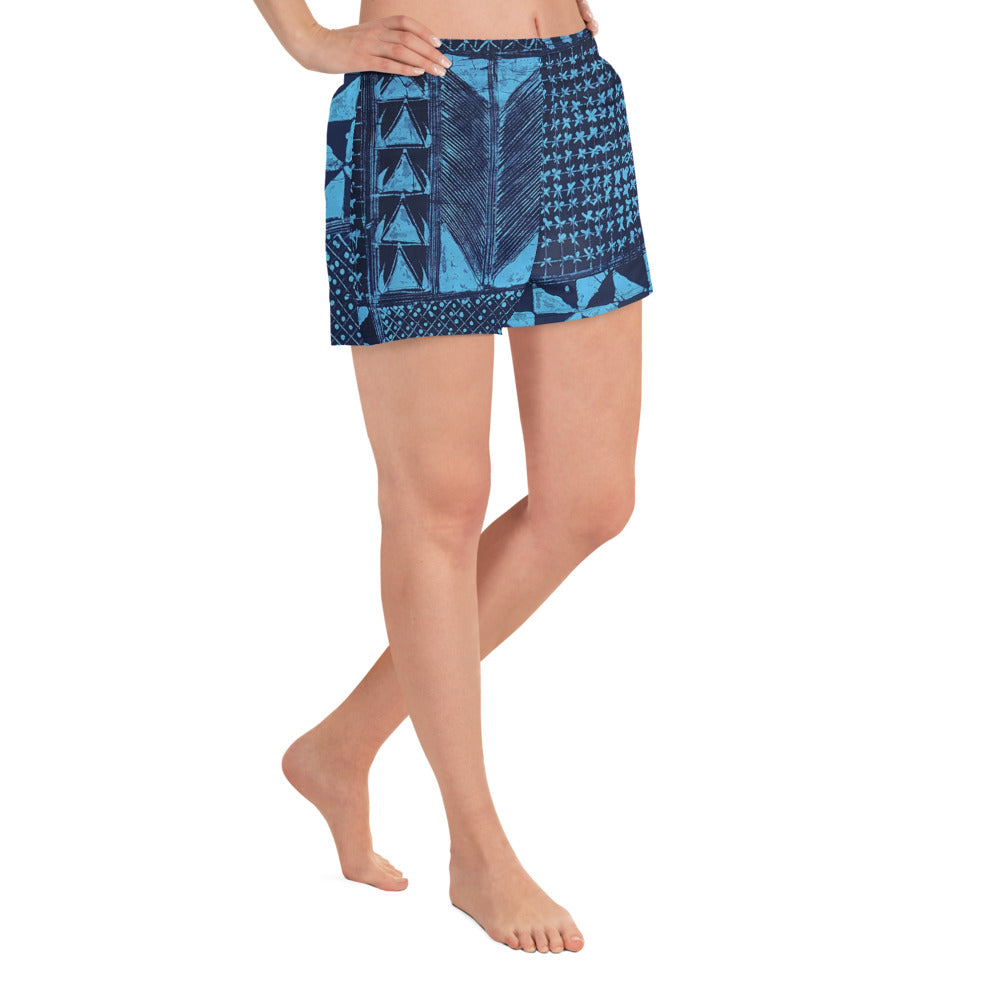 Black And Turquoise Shapes Adire Women’s Athletic Shorts