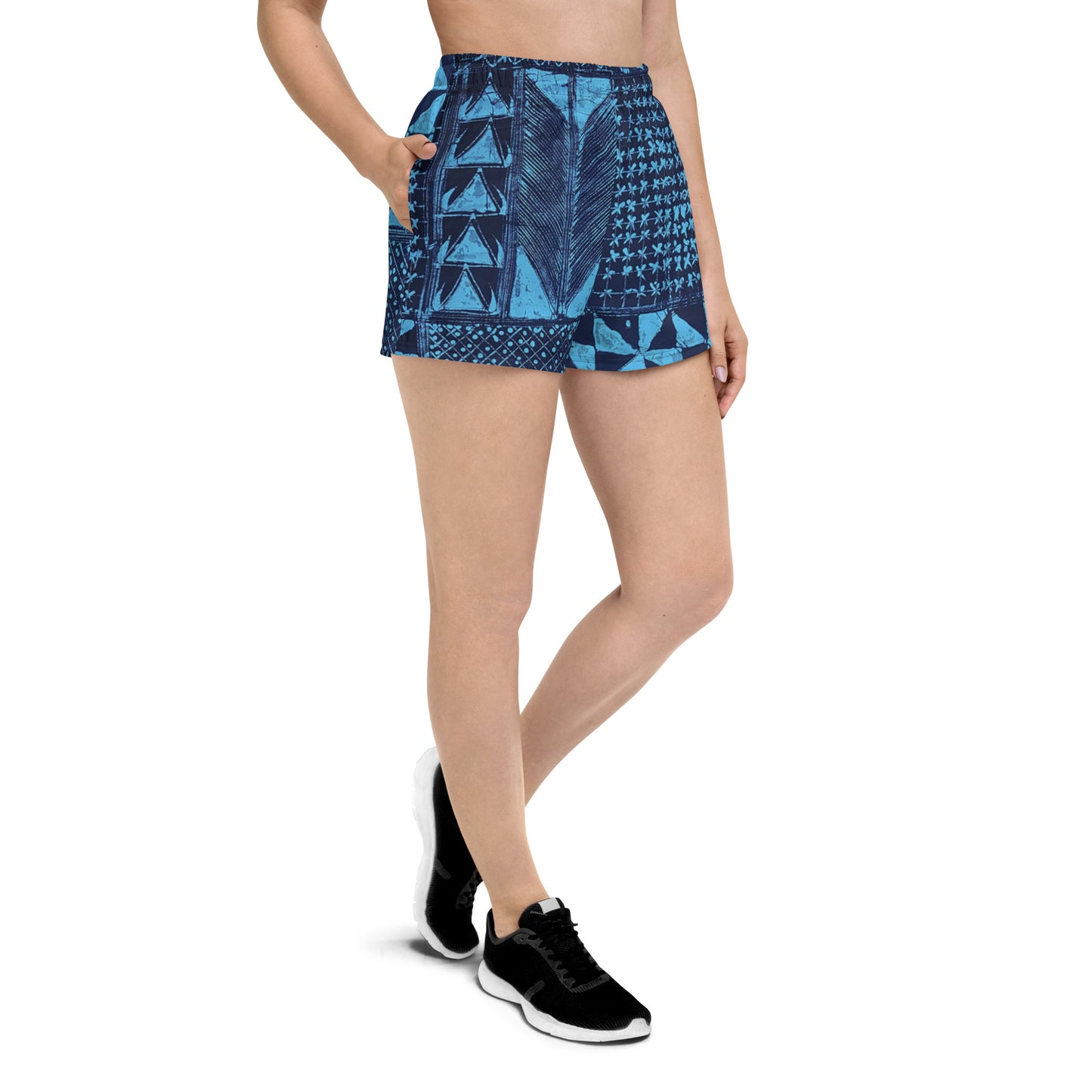 Black And Turquoise Shapes Adire Women’s Athletic Shorts