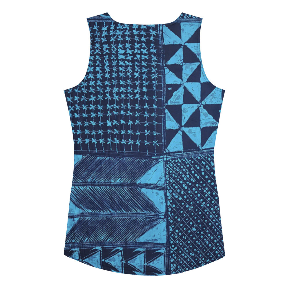 Black And Turquoise Shapes Adire Tank Top