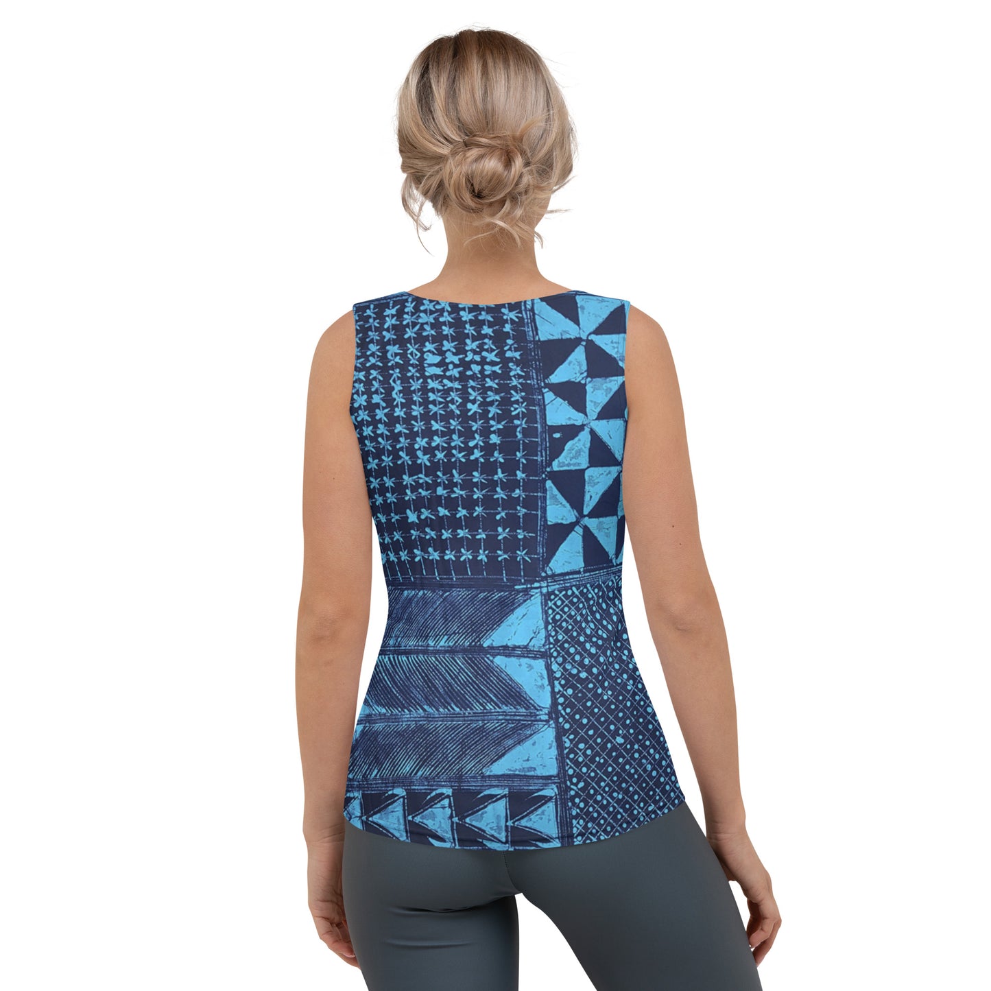 Black And Turquoise Shapes Adire Tank Top