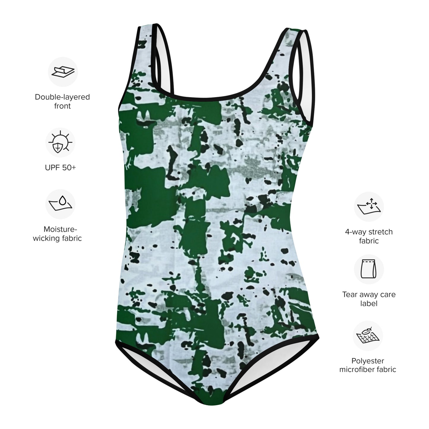 Green Camo Adire Youth Swimsuit