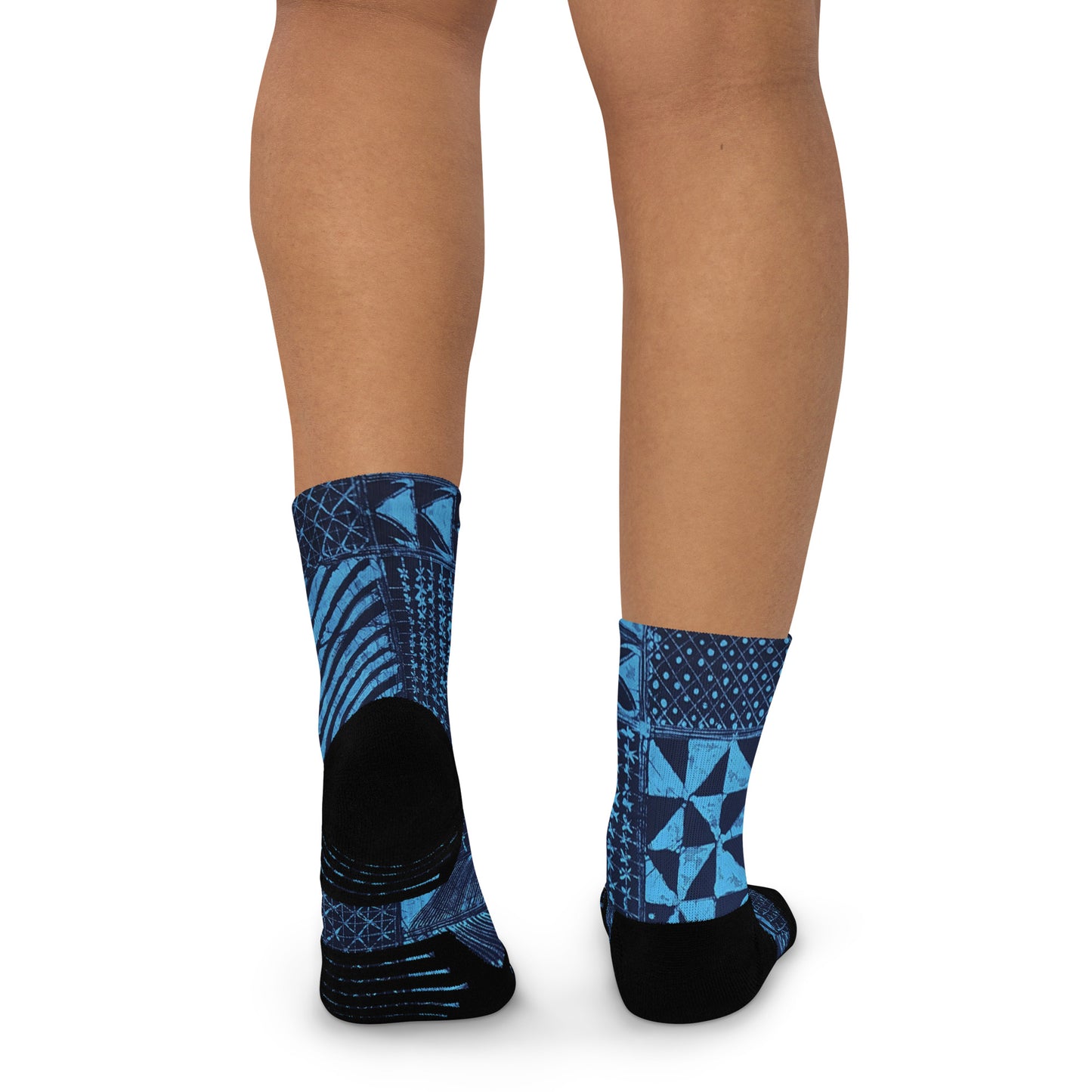 Black And Turquoise Shapes Adire Ankle Socks