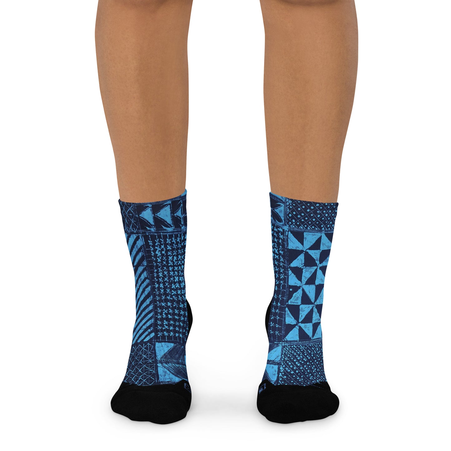 Black And Turquoise Shapes Adire Ankle Socks