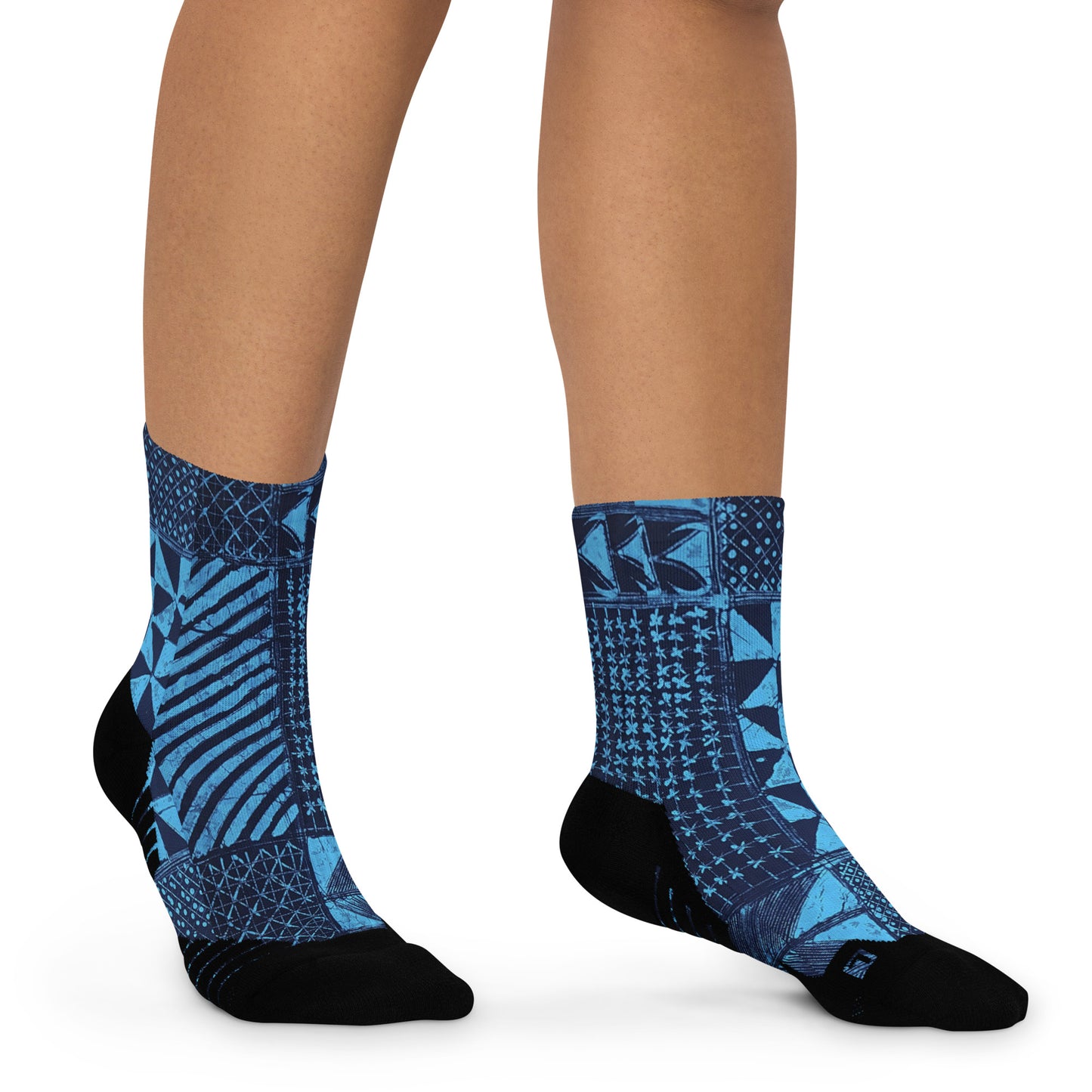 Black And Turquoise Shapes Adire Ankle Socks