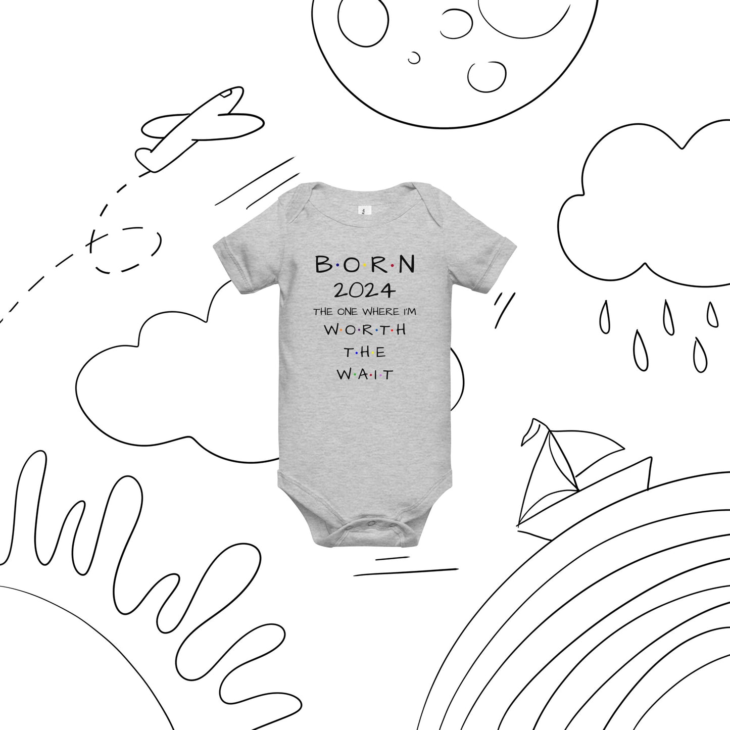 BORN 2024 Baby Short Sleeve One Piece With Cute Message