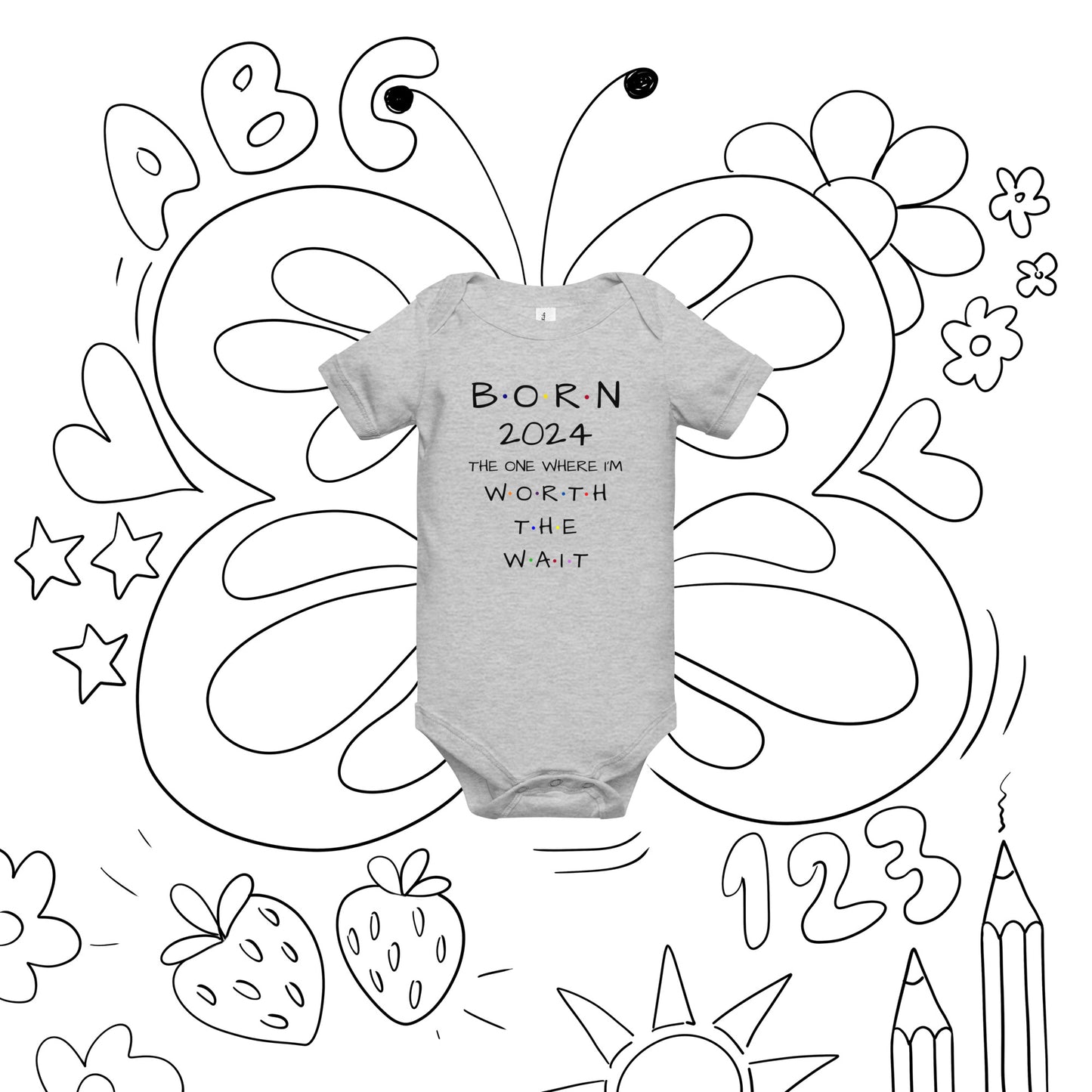 BORN 2024 Baby Short Sleeve One Piece With Cute Message