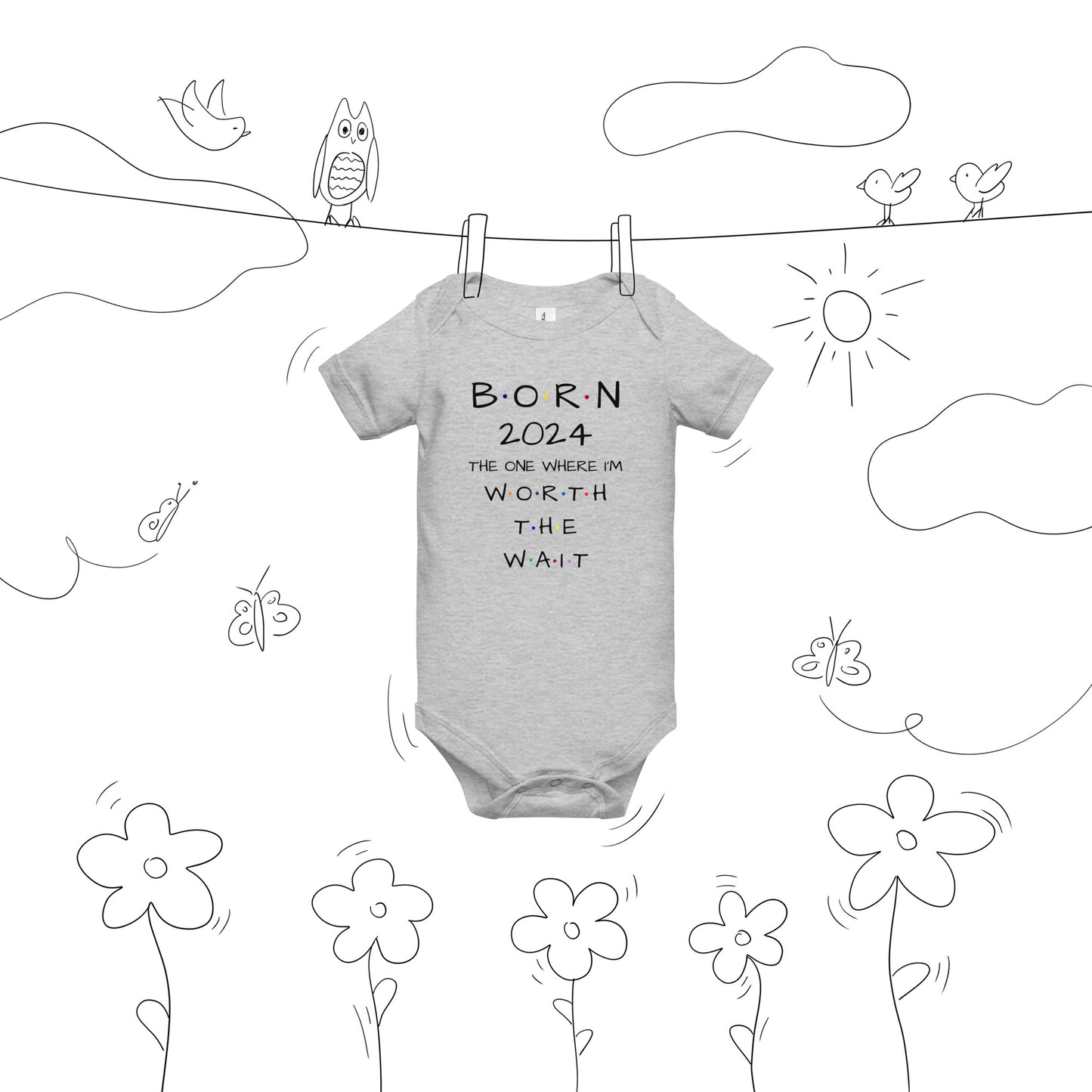 BORN 2024 Baby Short Sleeve One Piece With Cute Message